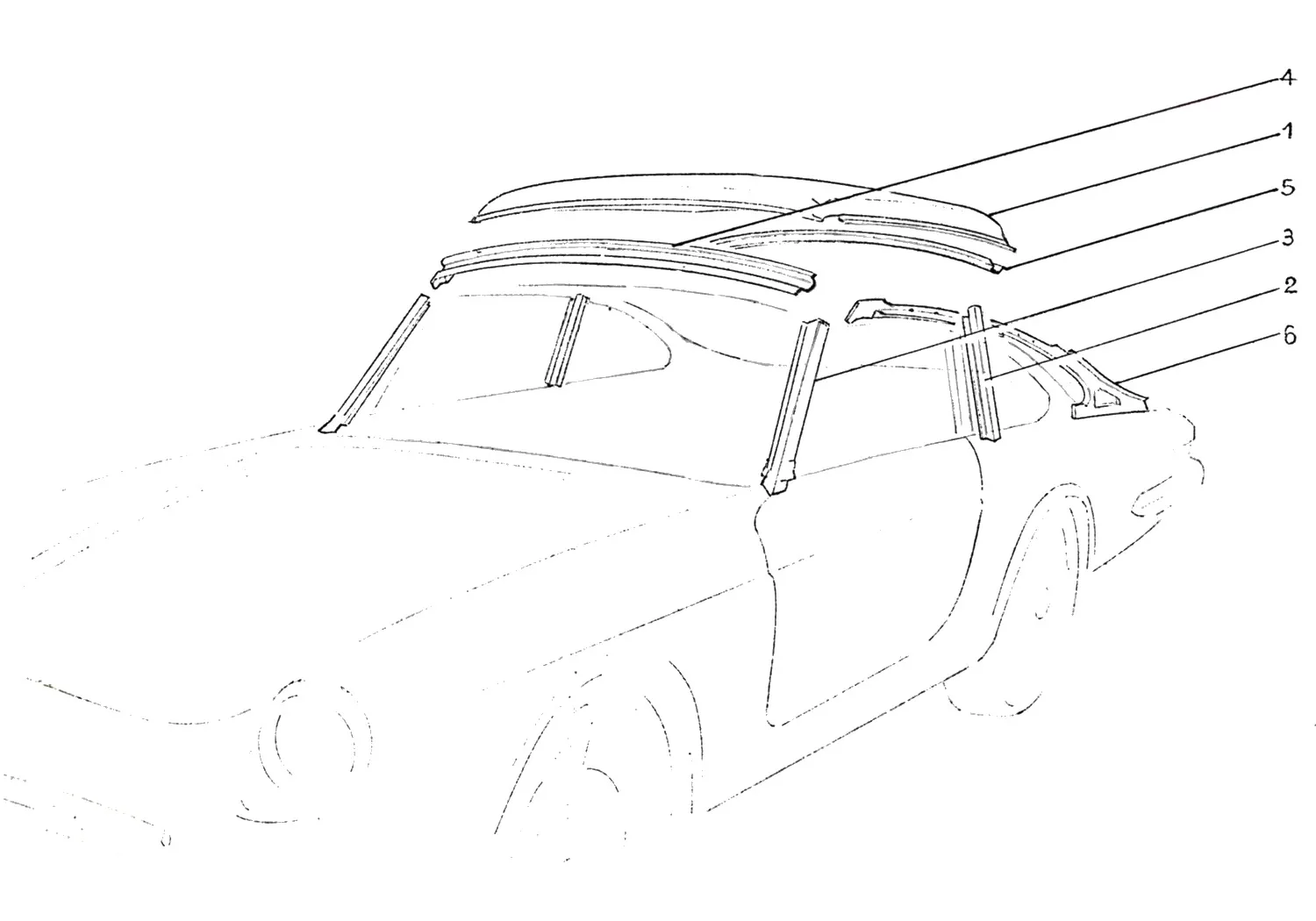 Ferrari 365 GTC Roof Covering And Frames exploded diagram