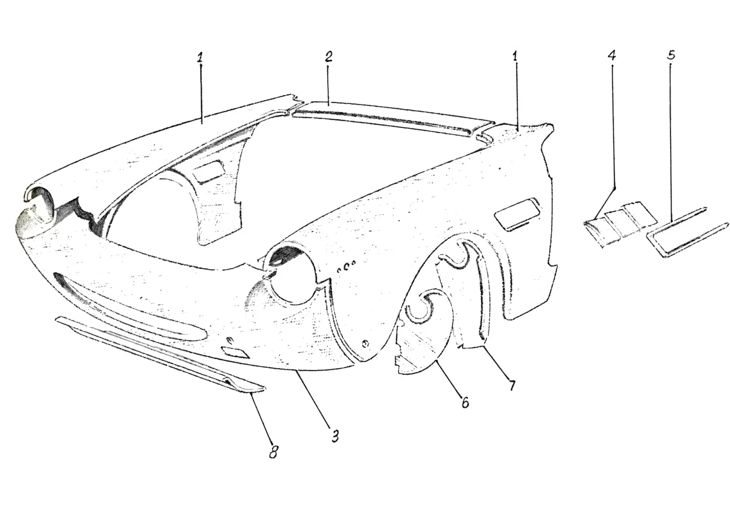 Ferrari 365 GTC Front Body Panels (Early) exploded diagram