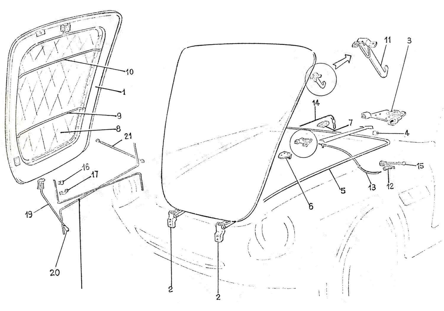 Ferrari 365 GTC Bonnet Components (Early) exploded diagram