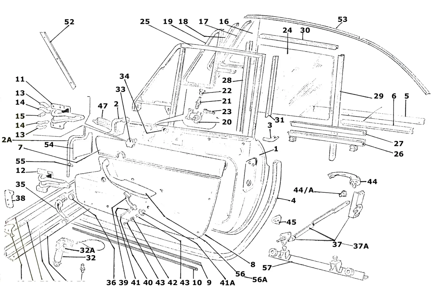 Ferrari 365 GTC Door Frame And Components (Early) exploded diagram