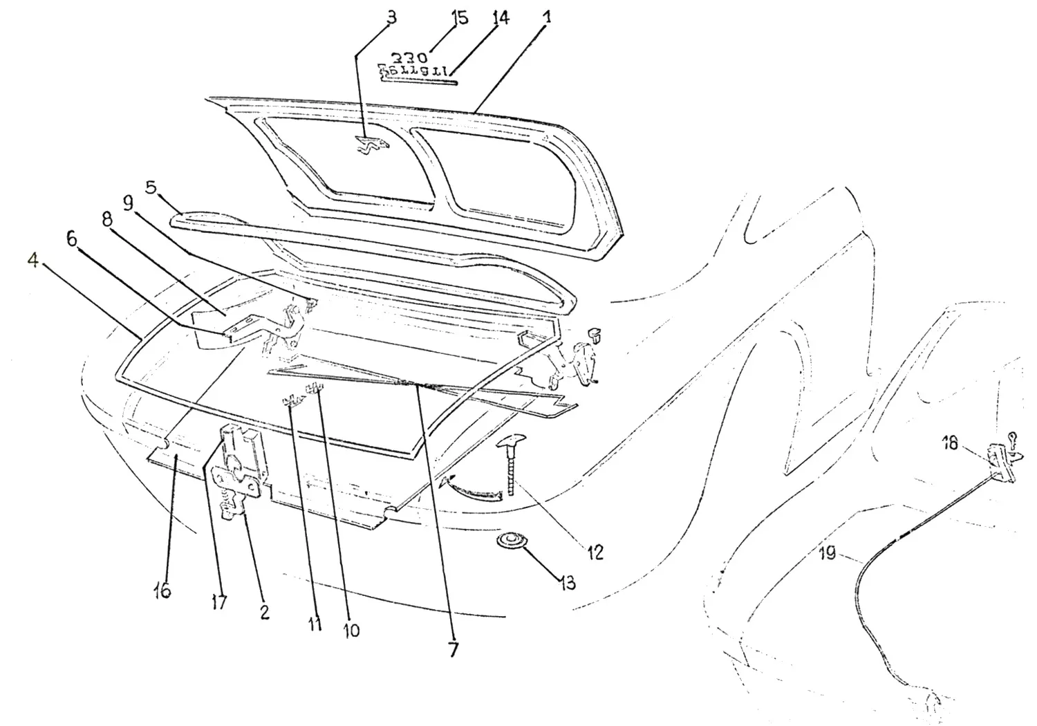 Ferrari 365 GTC Boot/Trunk Components exploded diagram
