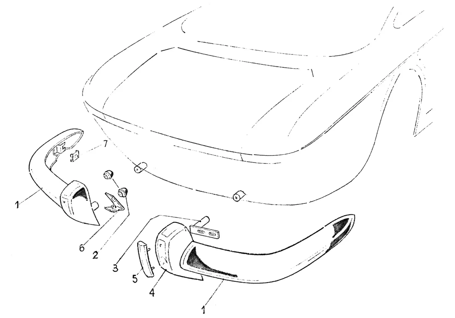 Ferrari 365 GTC Rear Bumpers exploded diagram