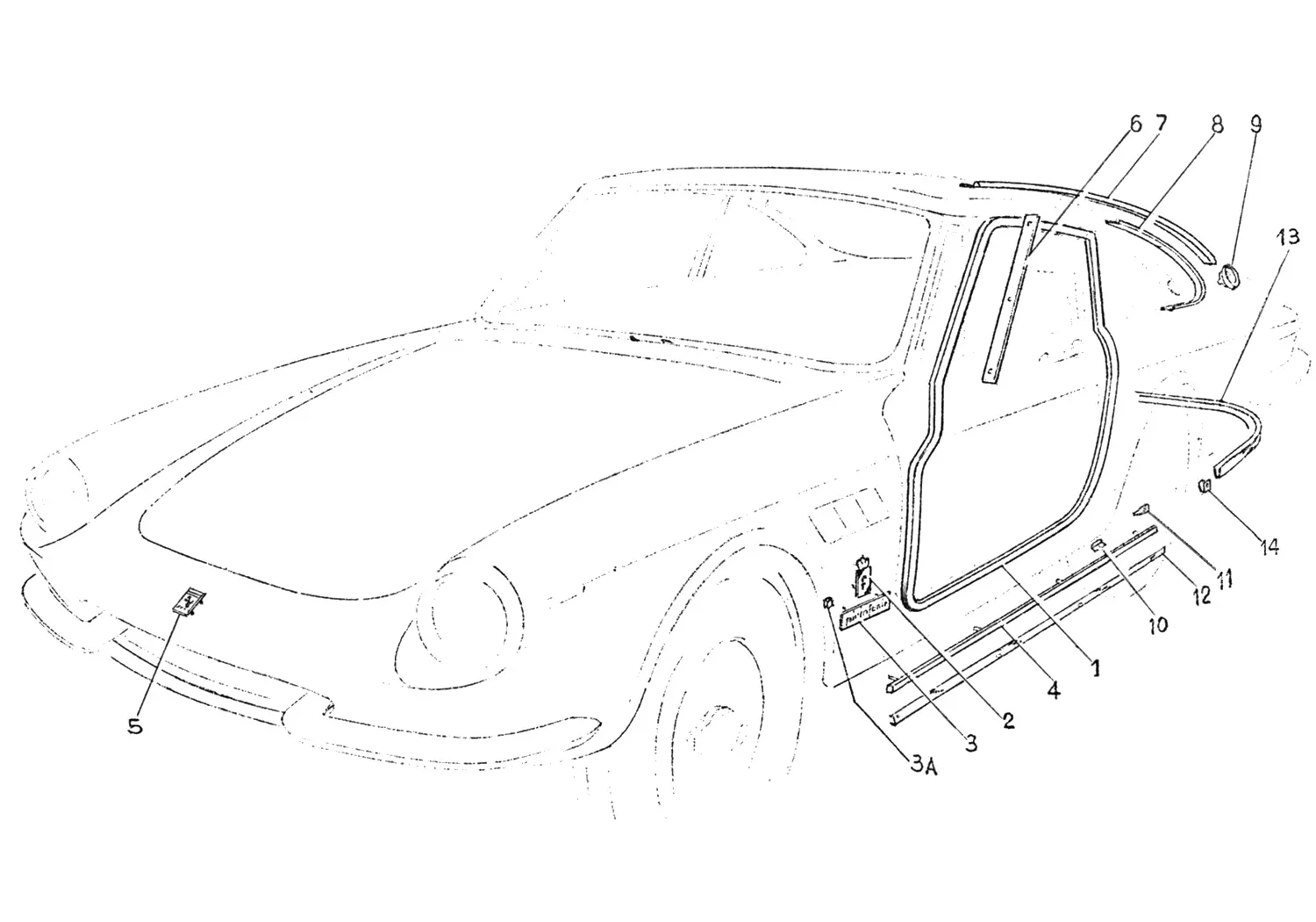 Ferrari 365 GTC External Side Trim Components exploded diagram