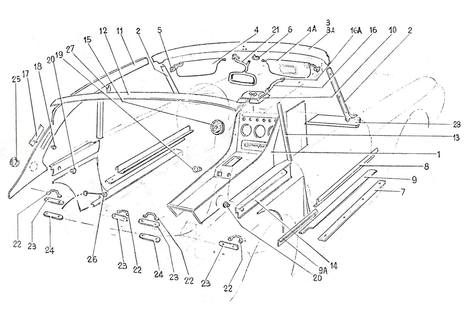 Ferrari 365 GTC Interior Cabinet Accessories exploded diagram
