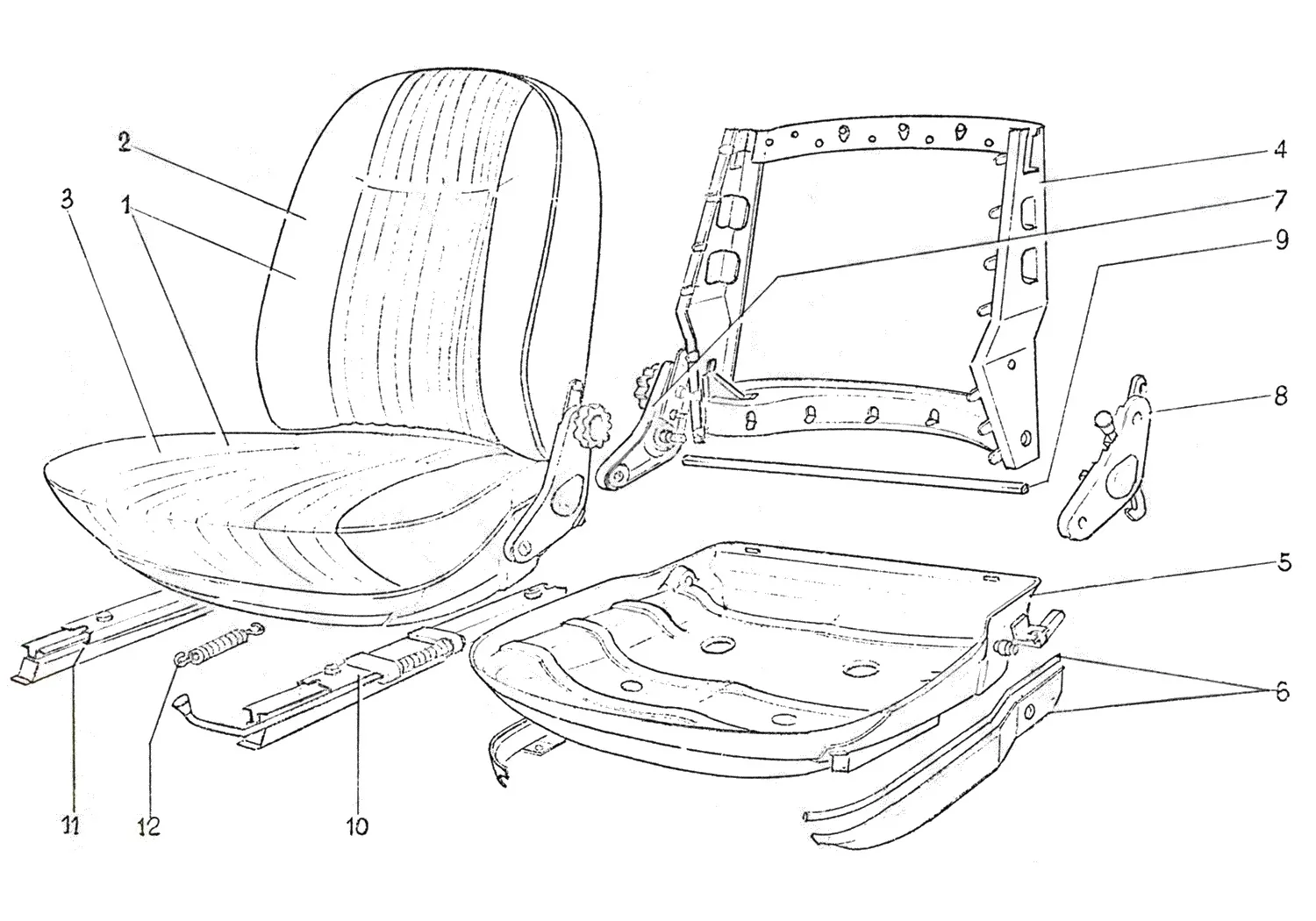 Ferrari 365 GTC Seats Components exploded diagram