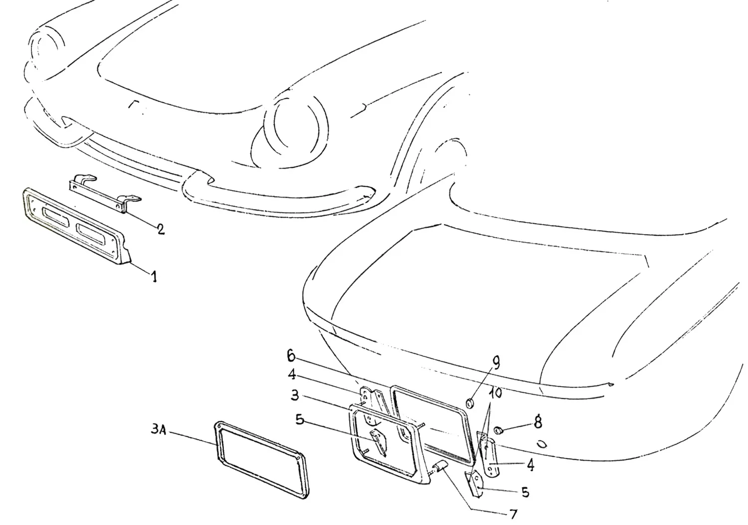 Ferrari 365 GTC Number Plate Frames Front And Rear exploded diagram