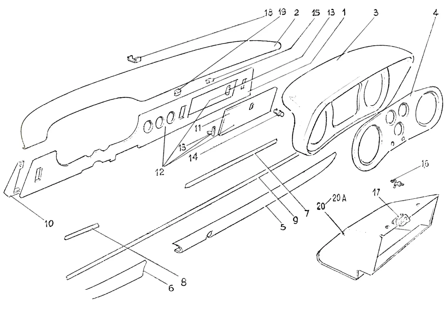 Ferrari 365 GTC Dashboard Components exploded diagram