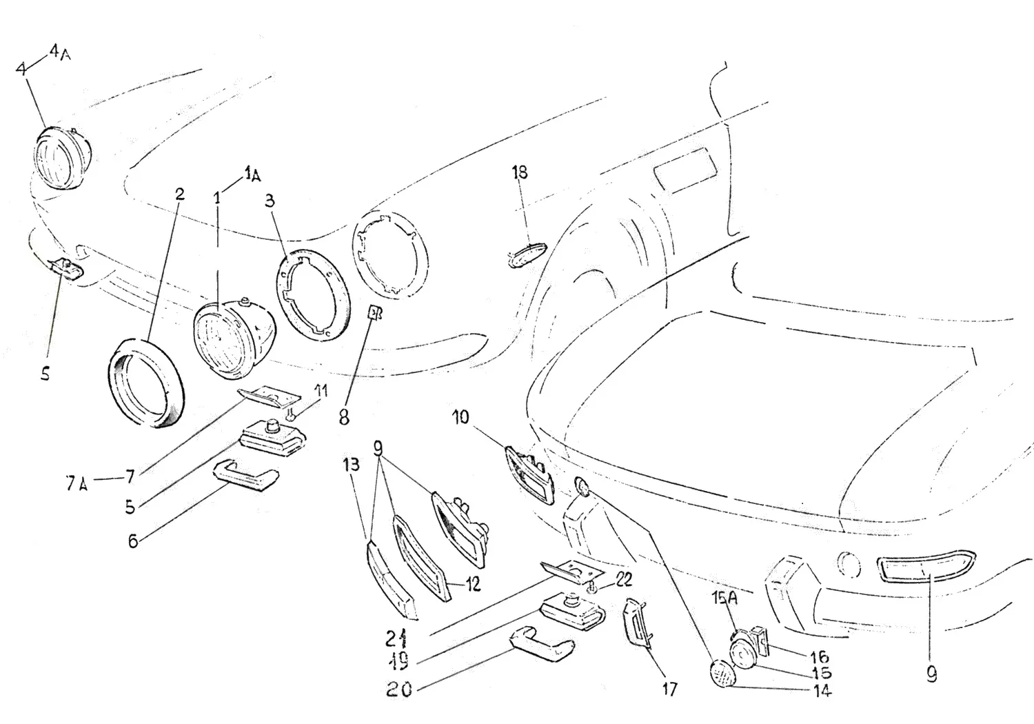 Ferrari 365 GTC Front And Rear Lights exploded diagram