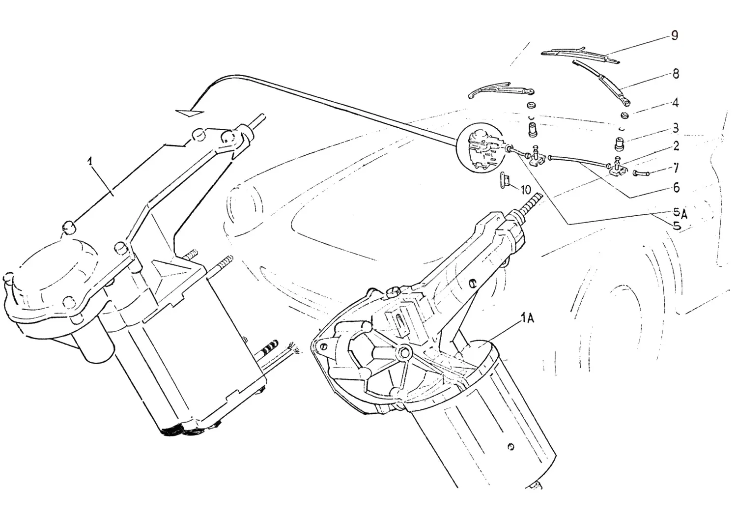 Ferrari 365 GTC Wipers Components exploded diagram