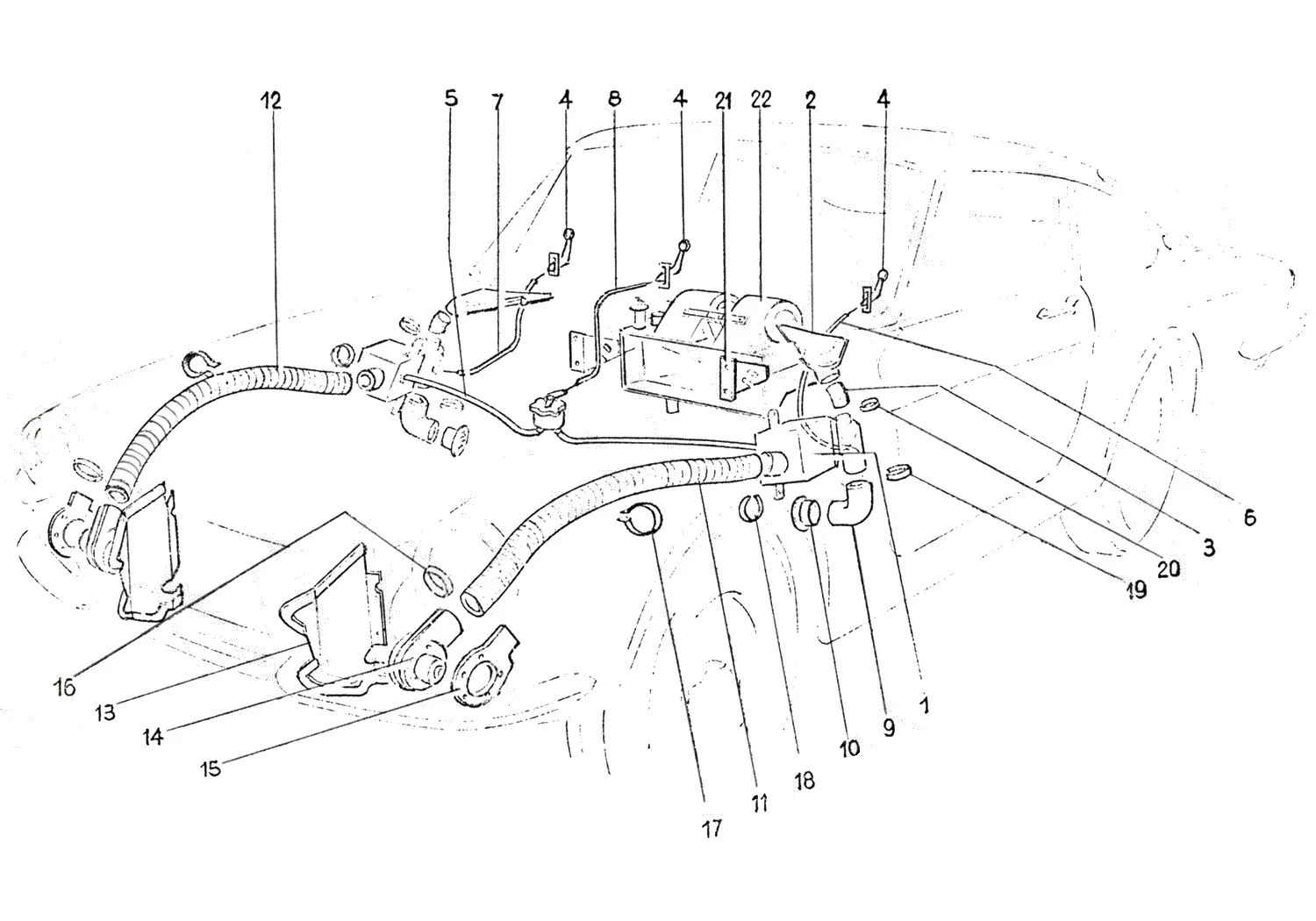 Ferrari 365 GTC Heating And Ventilation Components (Early) exploded diagram