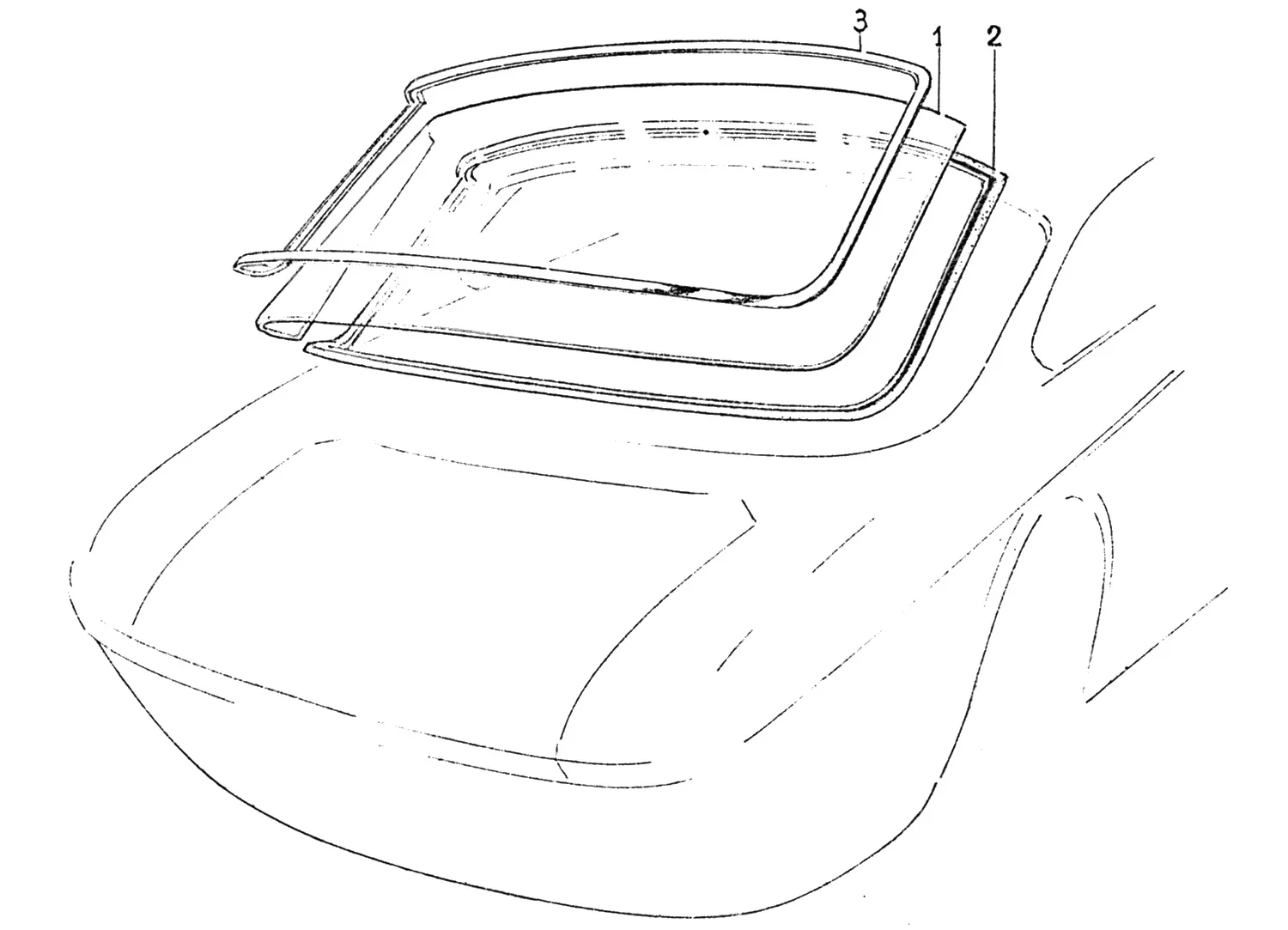 Ferrari 365 GTC Rear Window Components exploded diagram
