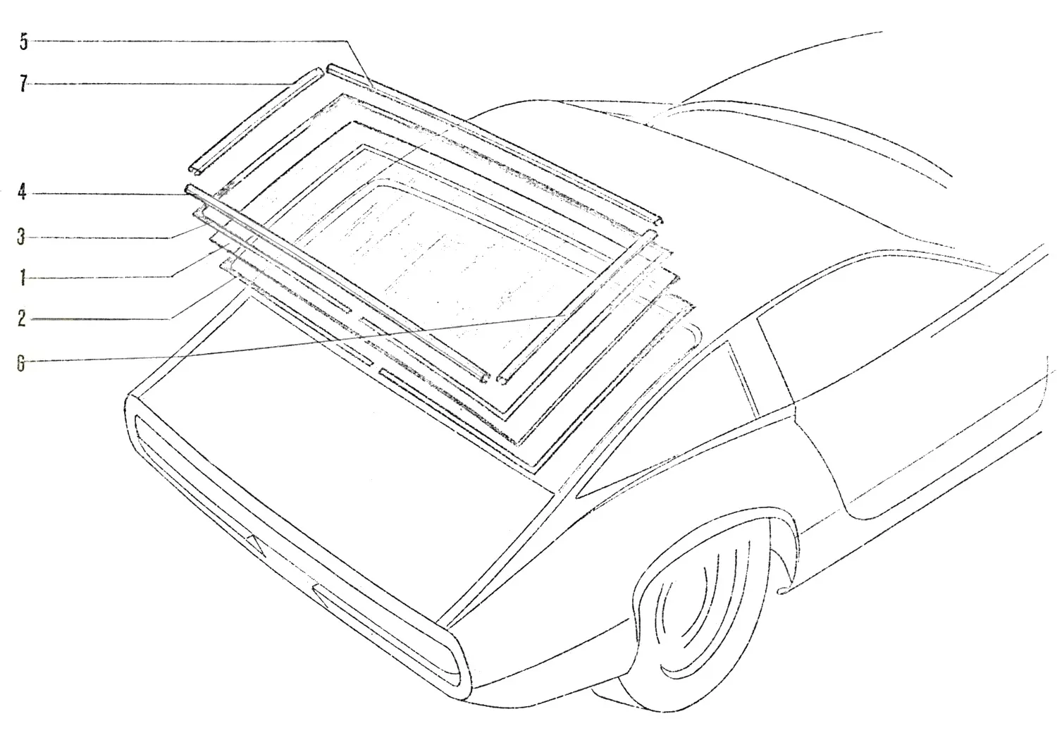 Ferrari 365 GTC4 Rear Screen exploded diagram