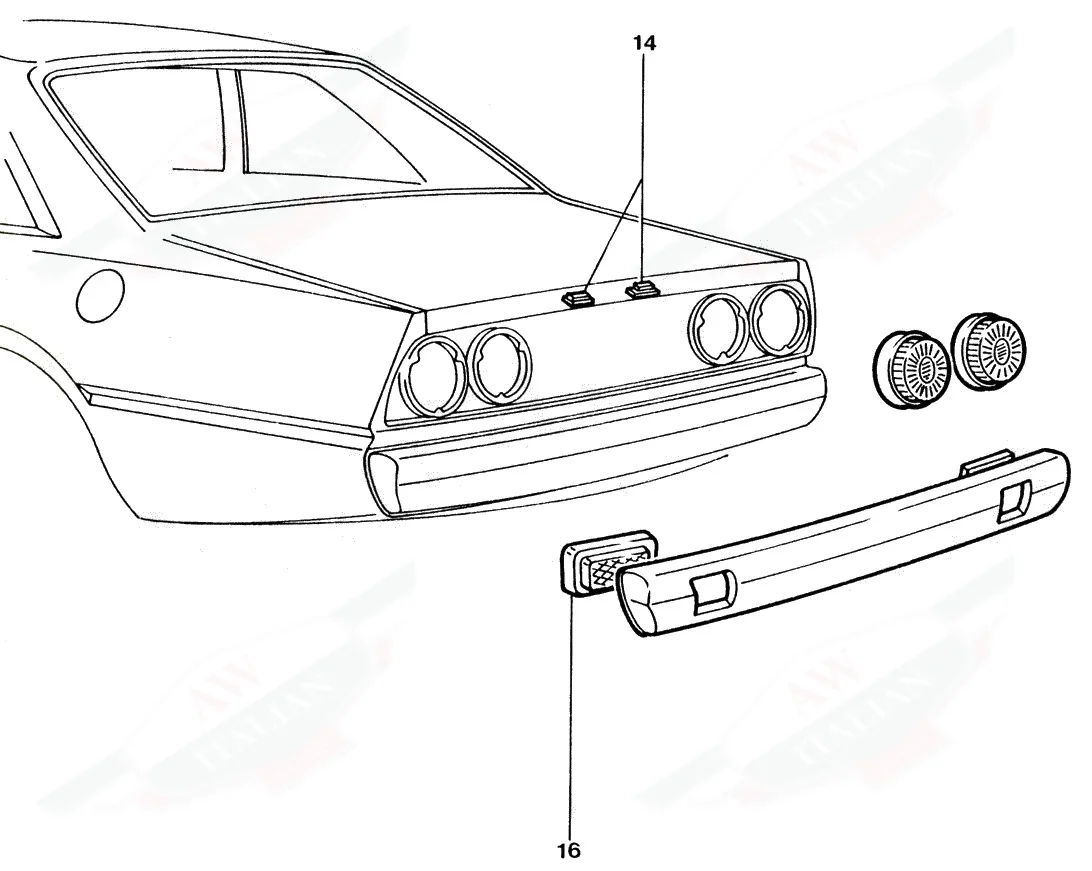Ferrari 400i Rear Lights exploded diagram