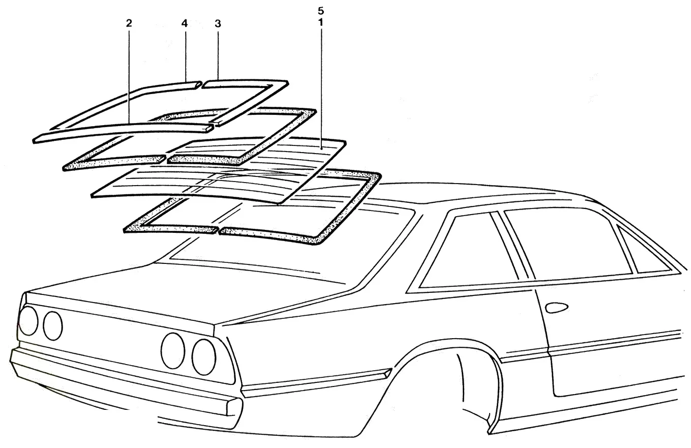 Ferrari 400i Rear Window Components exploded diagram