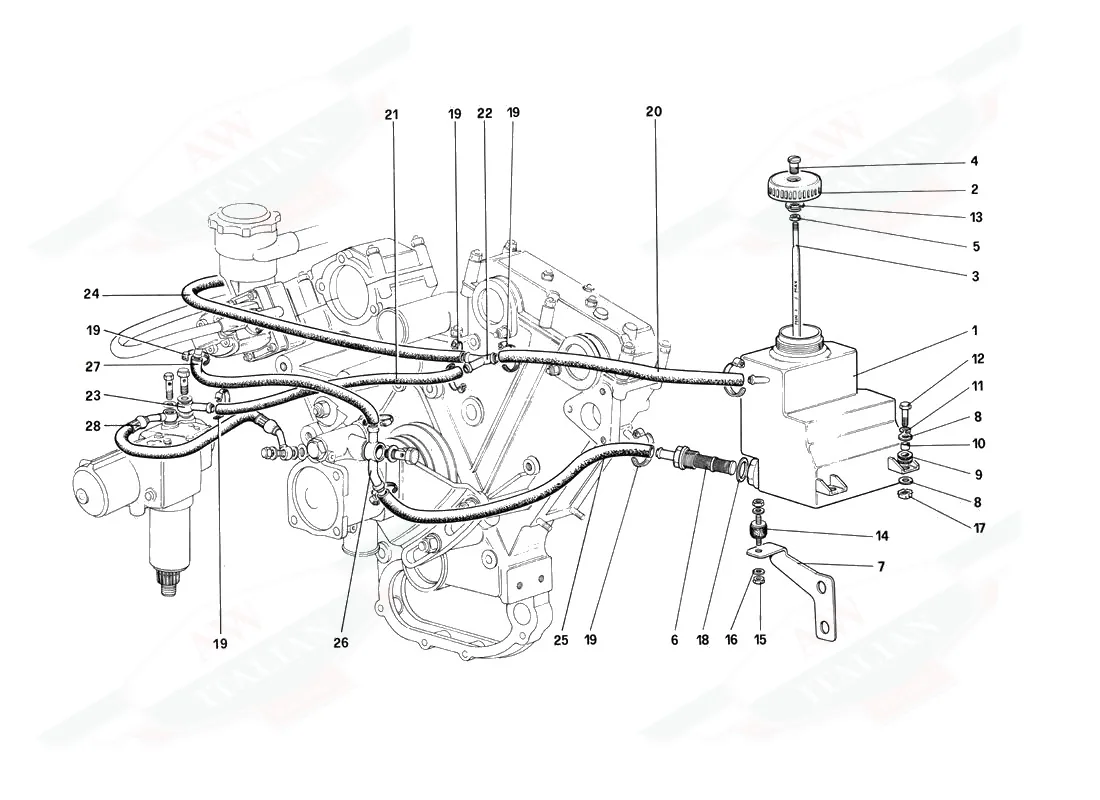Ferrari 412 Power Steering Oil Tank - Oil Pneumatic Self Levelling Device exploded diagram