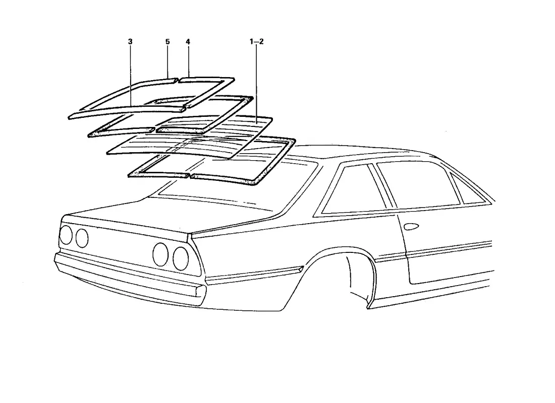 Ferrari 412 Rear Windshield And Seals exploded diagram