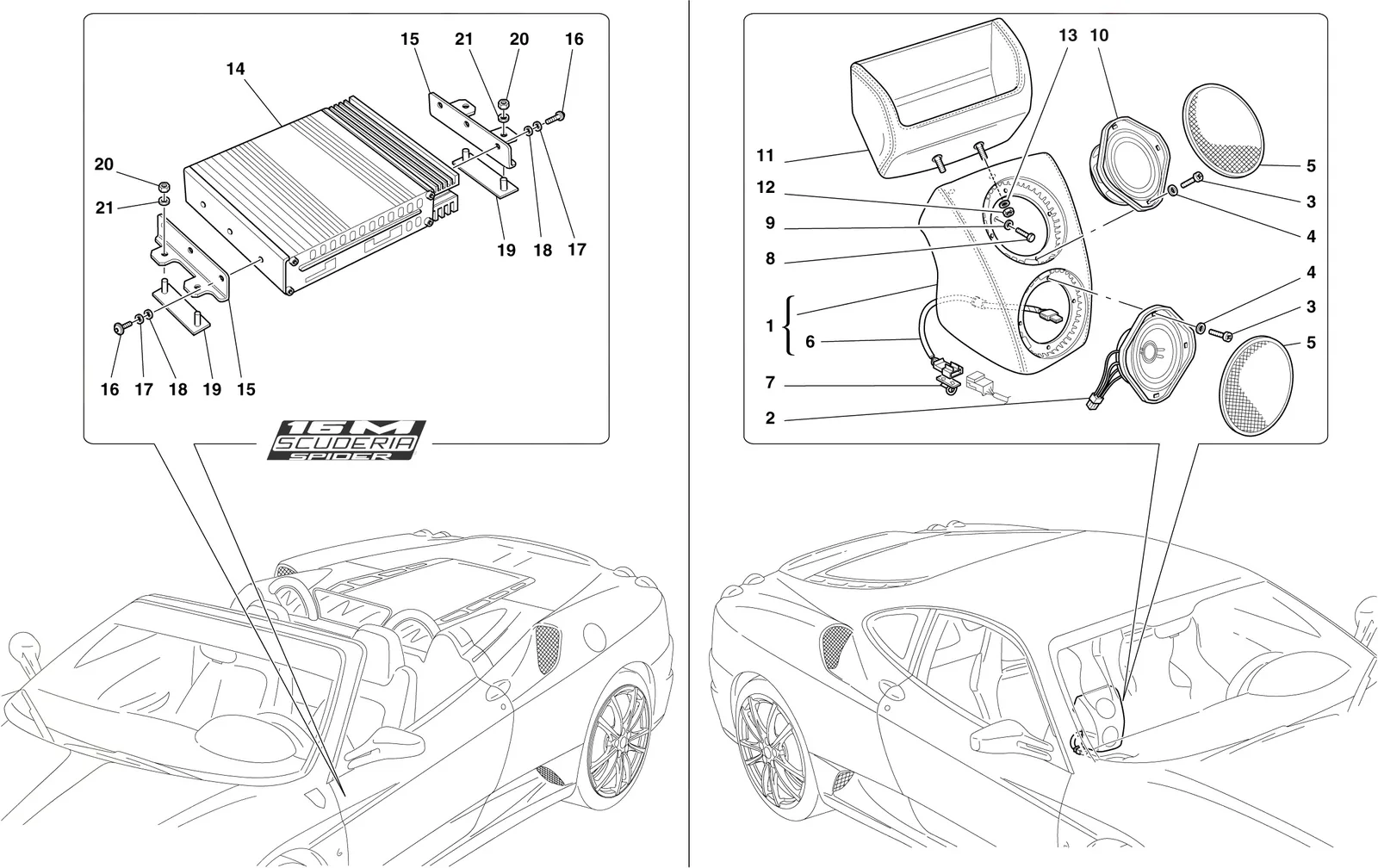 Ferrari 430 Scuderia Radio Amplifier System -Optional- exploded diagram