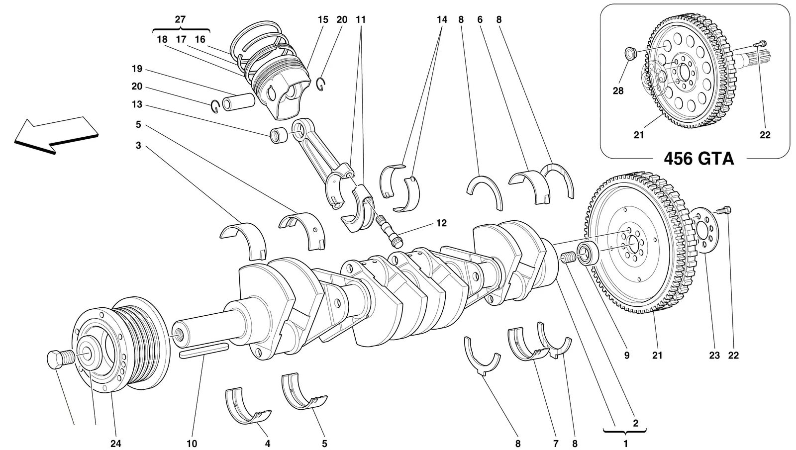 Ferrari 456 GT/GTA Driving Shaft - Connecting Rods And Pistons exploded diagram