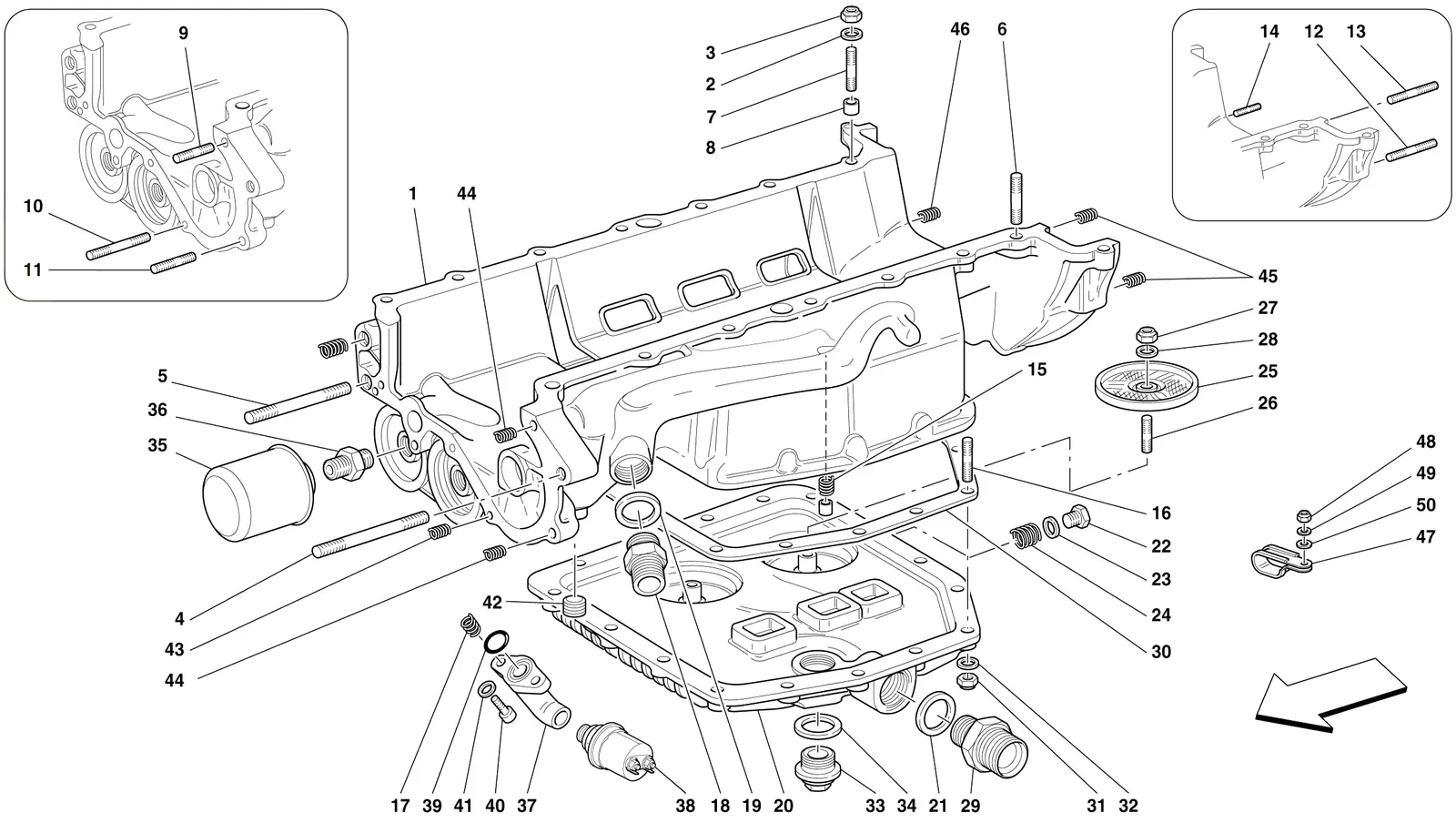 Ferrari 456 GT/GTA Lubrication - Oil Sump And Filters exploded diagram