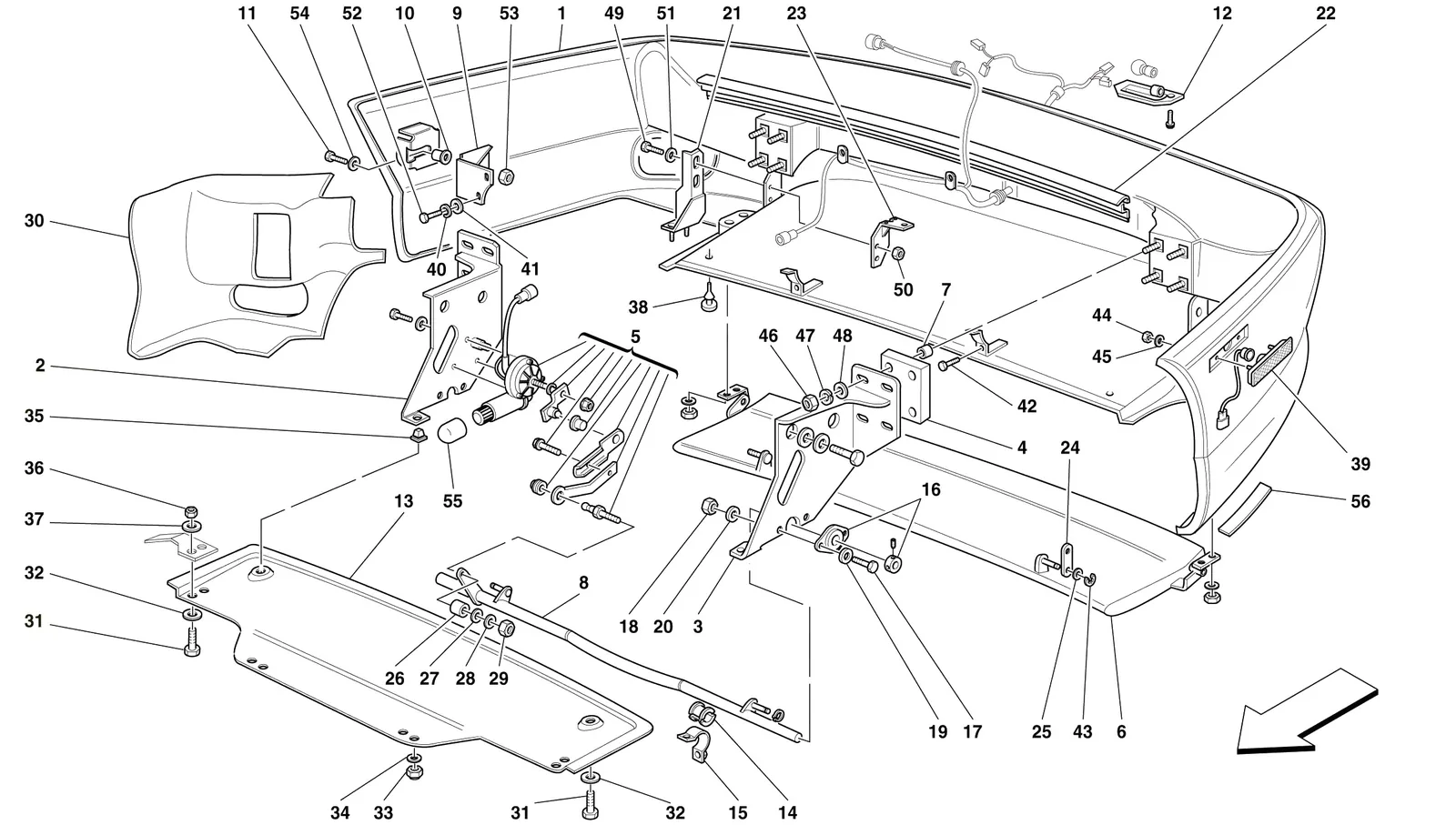 Ferrari 456 GT/GTA Rear Bumper And Movable Spoiler -Not For 456 Gta- exploded diagram