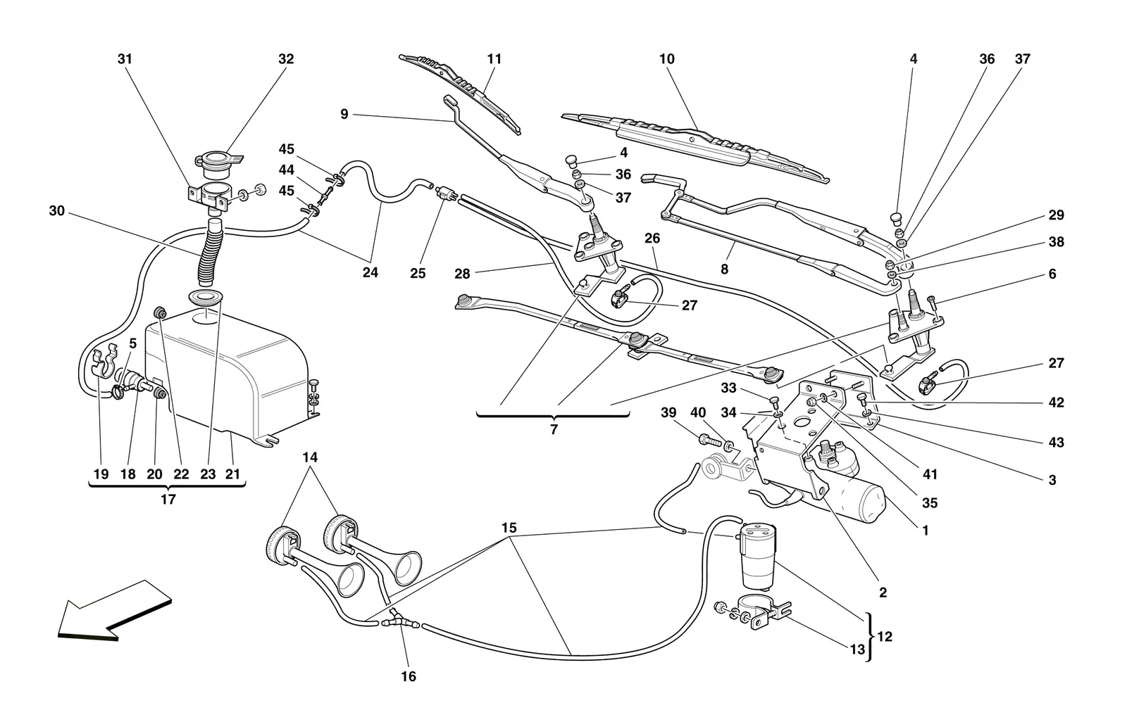 Windshield Wiper, Washer And Horns