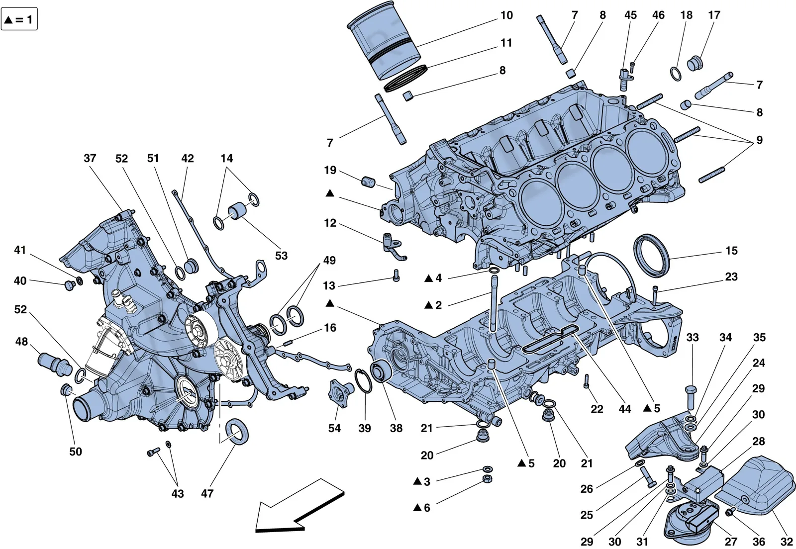 Ferrari 458 Speciale Aperta (Convertible) Crankcase exploded diagram