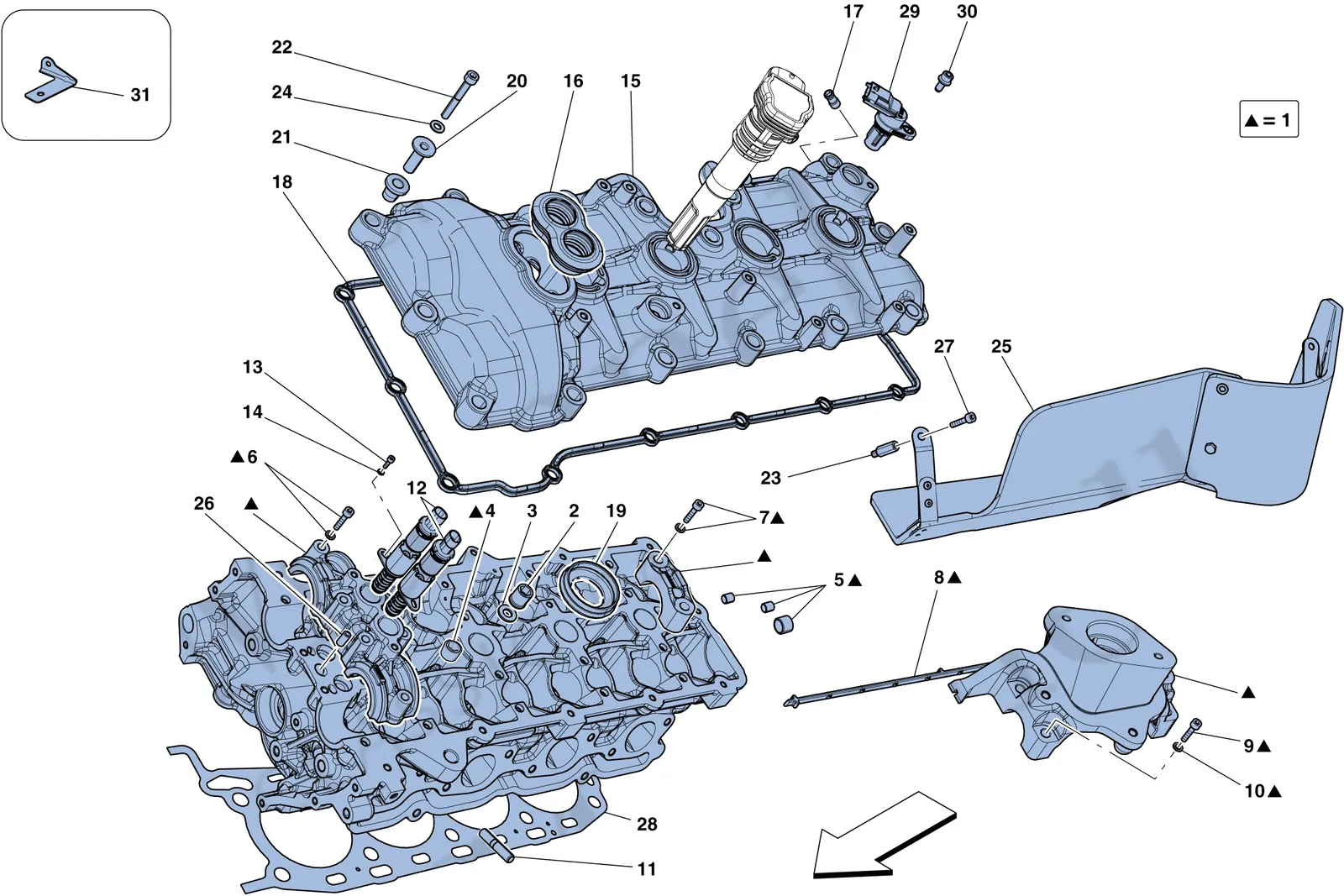Ferrari 458 Speciale Aperta (Convertible) Left Hand Cylinder Head exploded diagram