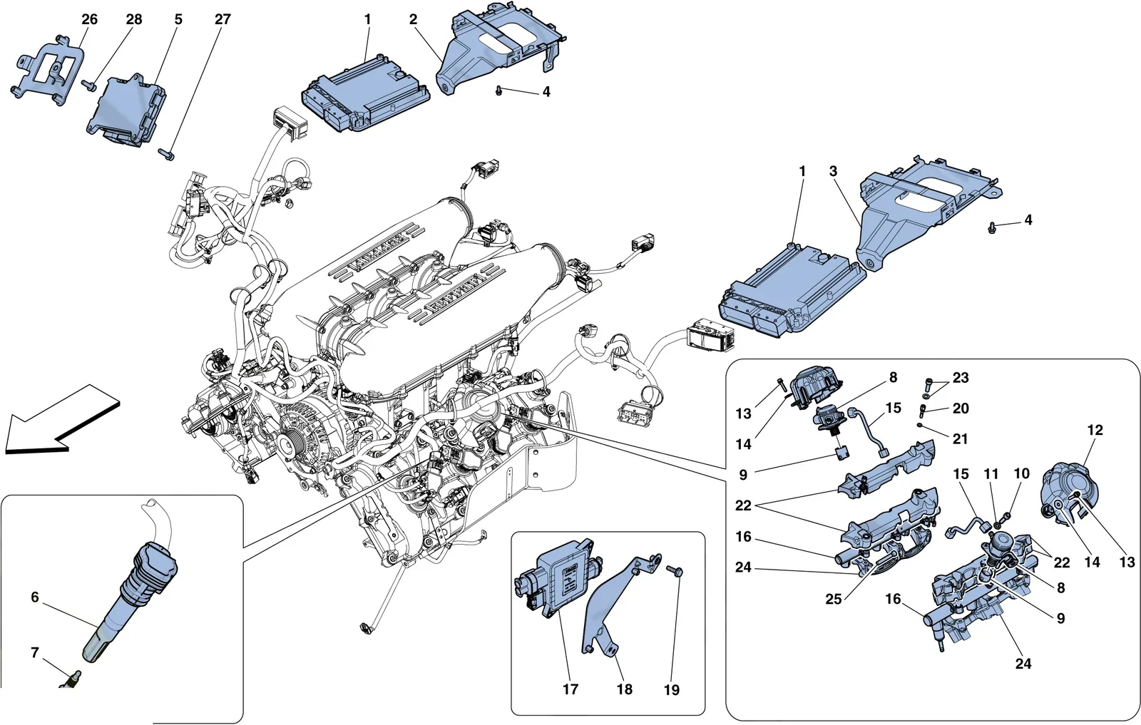 Ferrari 458 Speciale Aperta (Convertible) Injection - Ignition System exploded diagram