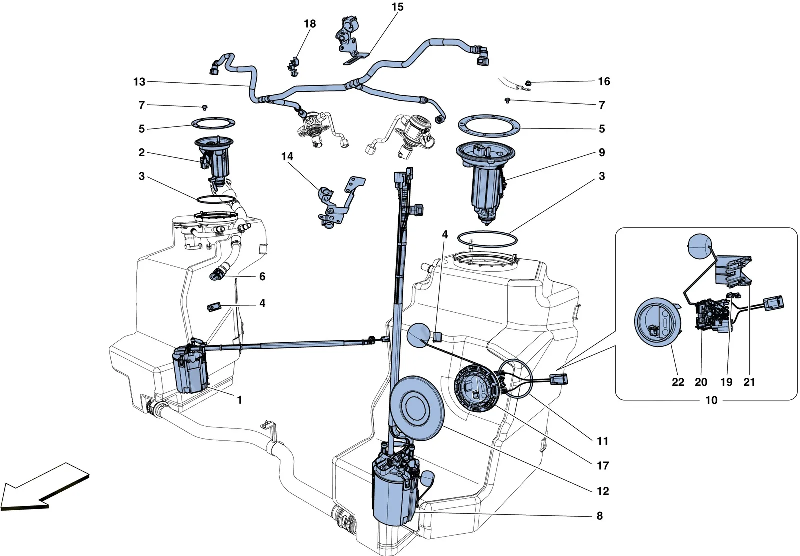 Ferrari 458 Speciale Aperta (Convertible) Fuel System Pumps And Pipes exploded diagram