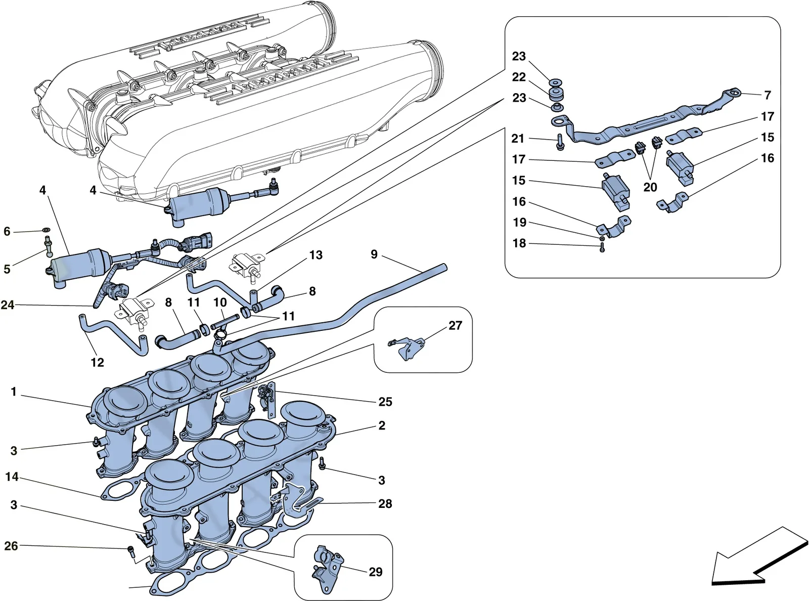 Ferrari 458 Speciale Aperta (Convertible) Intake Manifold exploded diagram
