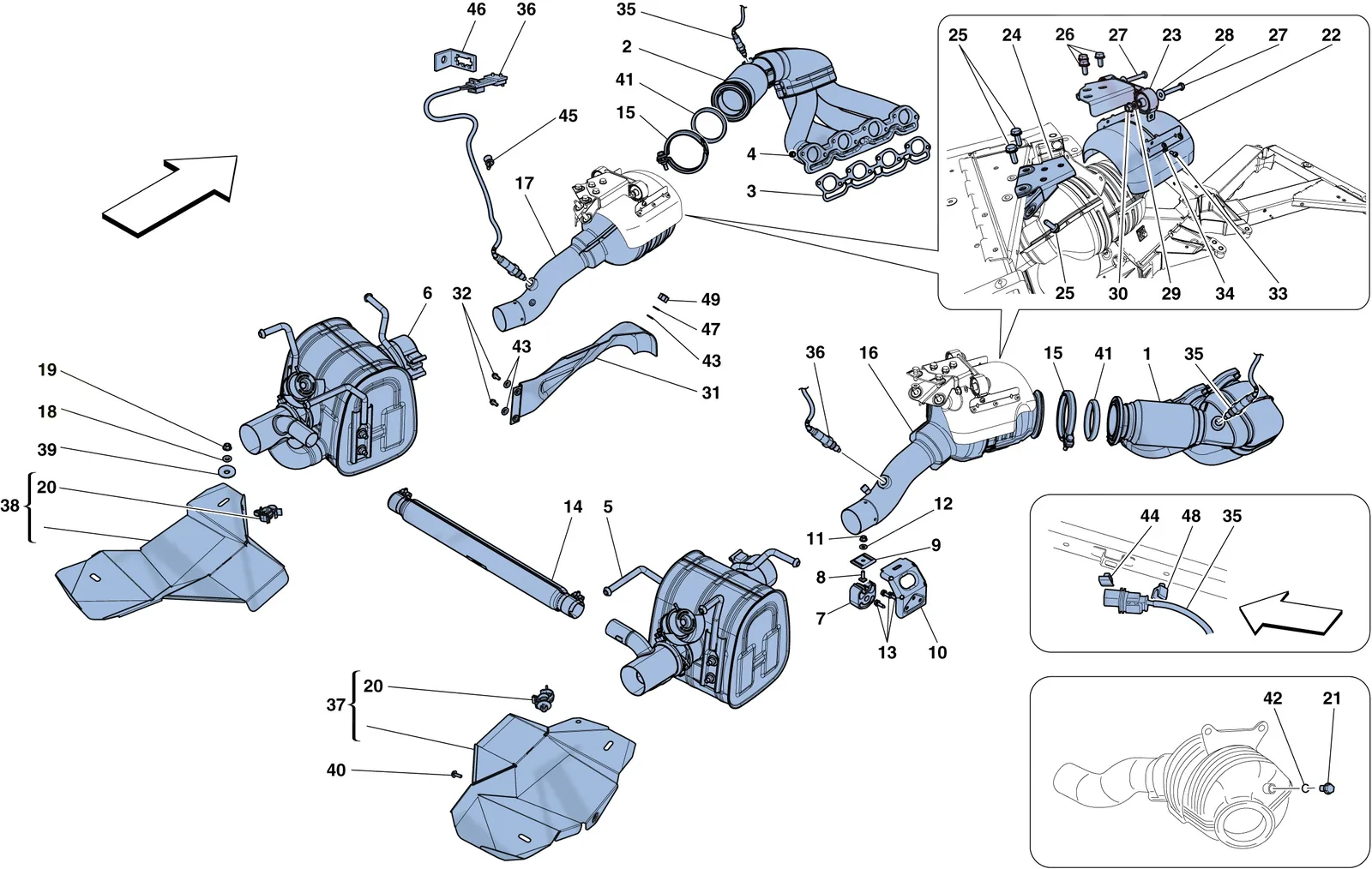Ferrari 458 Speciale Aperta (Convertible) Exhaust System exploded diagram