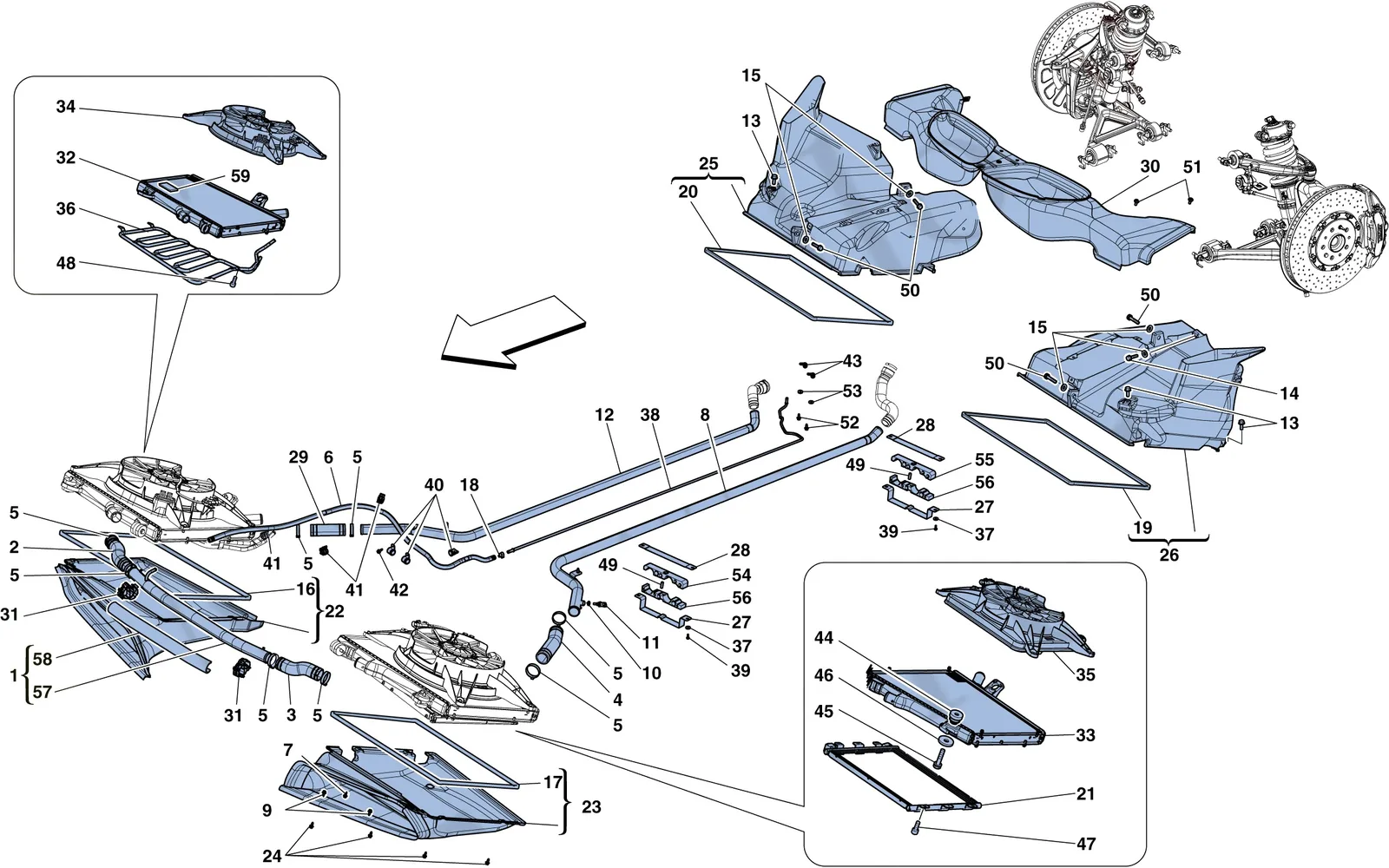 Ferrari 458 Speciale Aperta (Convertible) Cooling - Radiators And Air Ducts exploded diagram