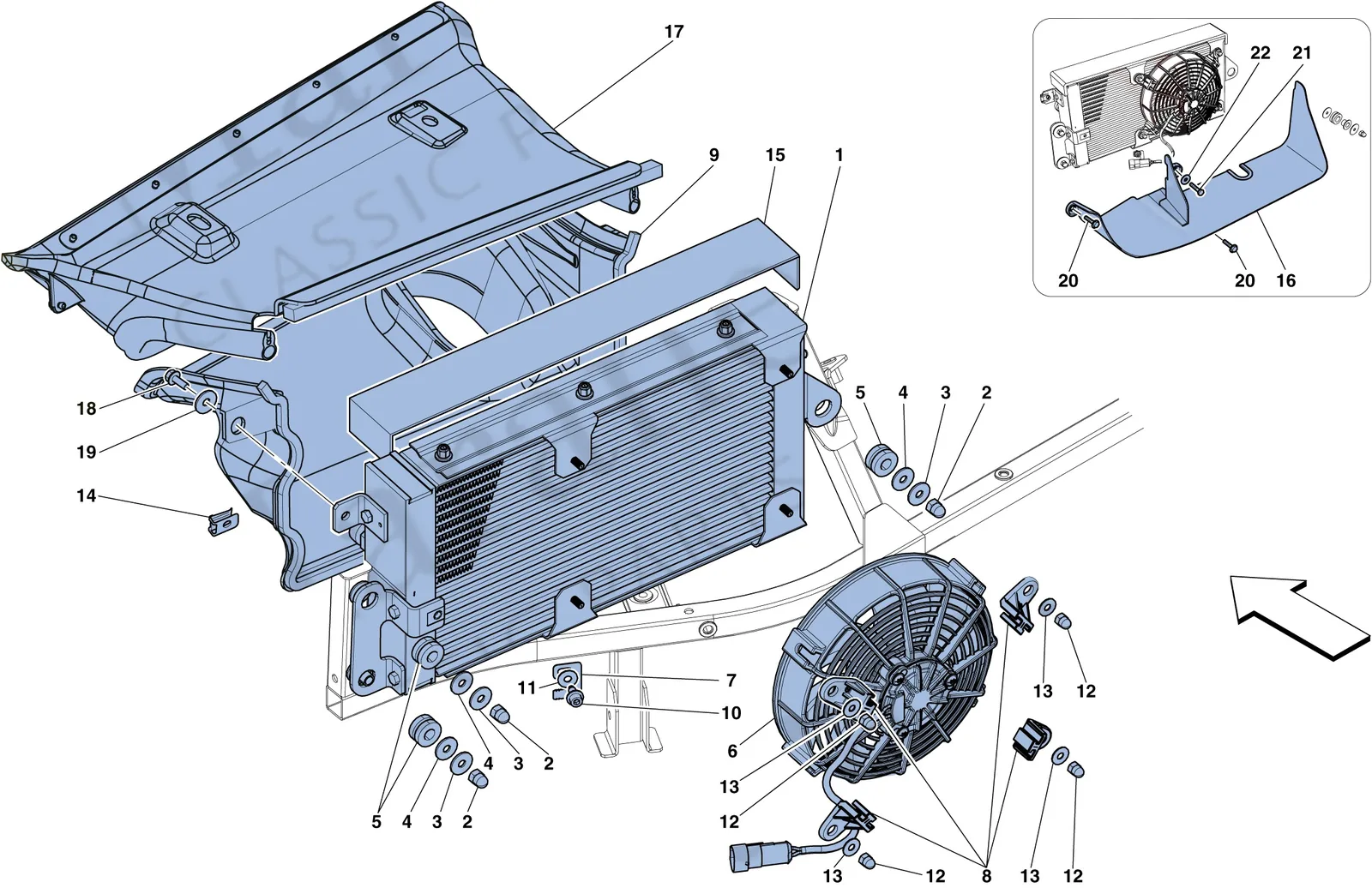 Ferrari 458 Speciale Aperta (Convertible) Gearbox Oil Cooling Radiators exploded diagram