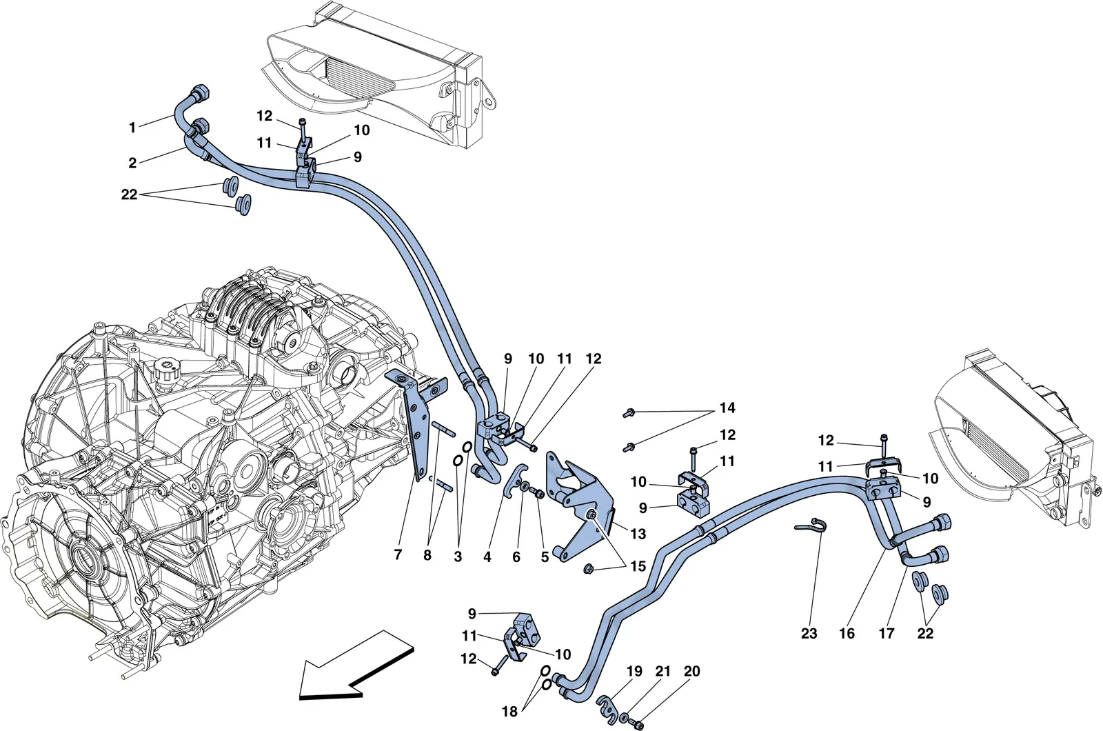 Ferrari 458 Speciale Aperta (Convertible) Gearbox Oil Lubrication And Cooling System exploded diagram
