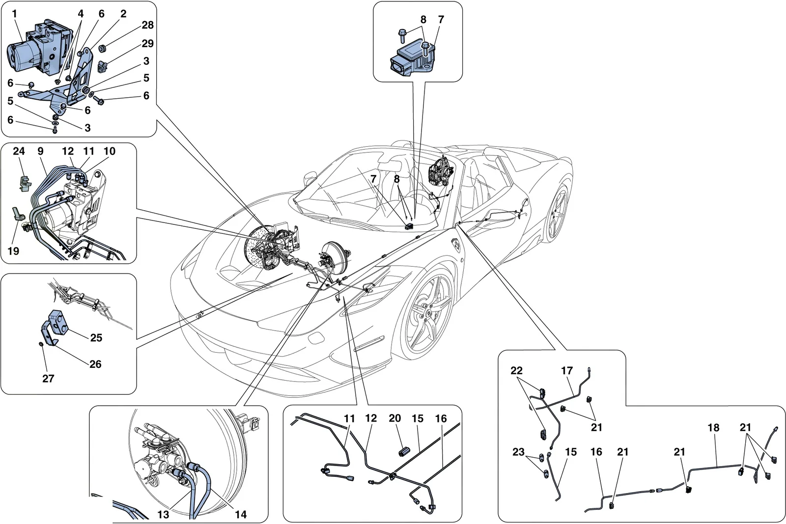 Ferrari 458 Speciale Aperta (Convertible) Brake System exploded diagram