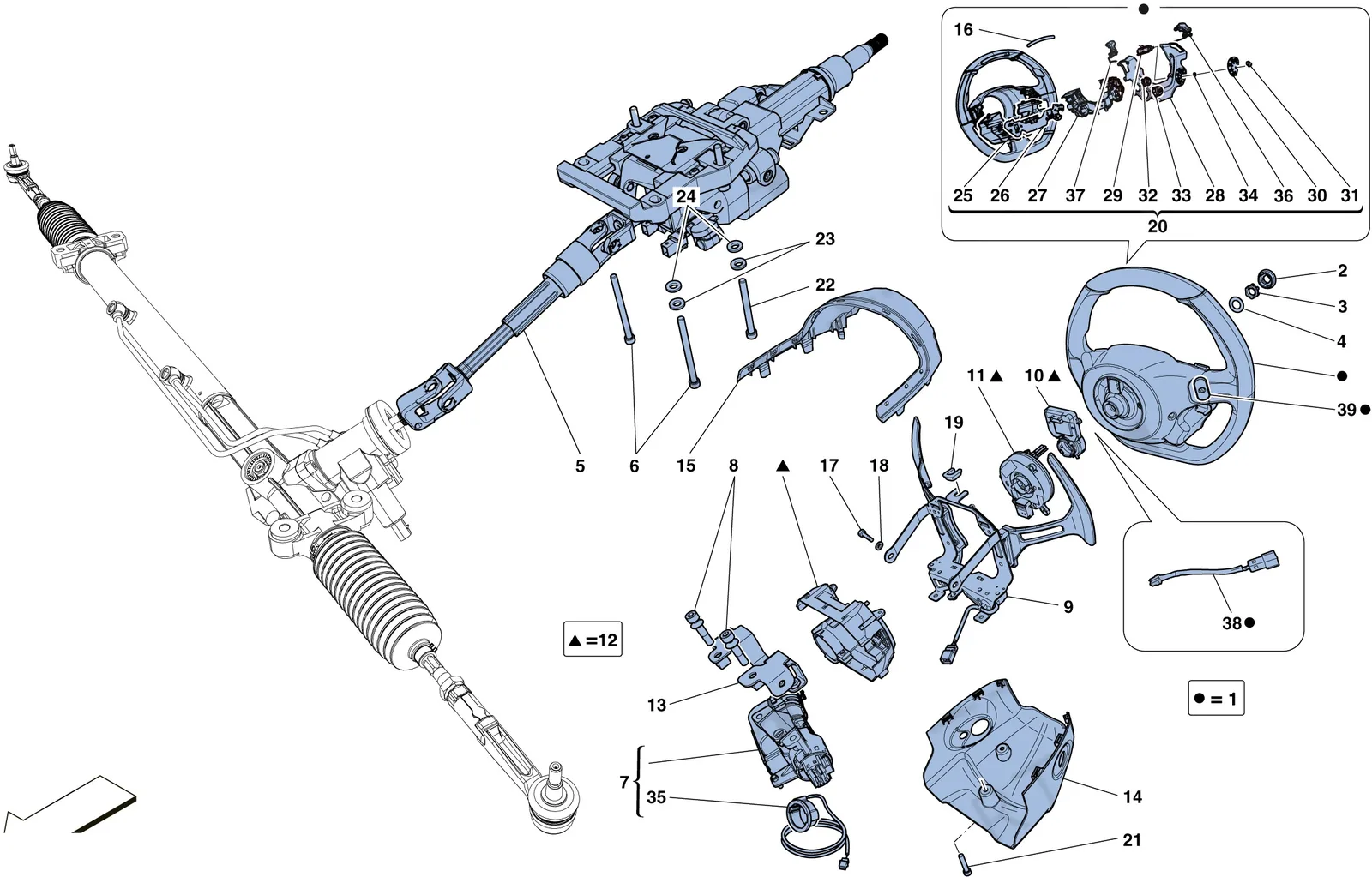 Ferrari 458 Speciale Aperta (Convertible) Steering Control exploded diagram