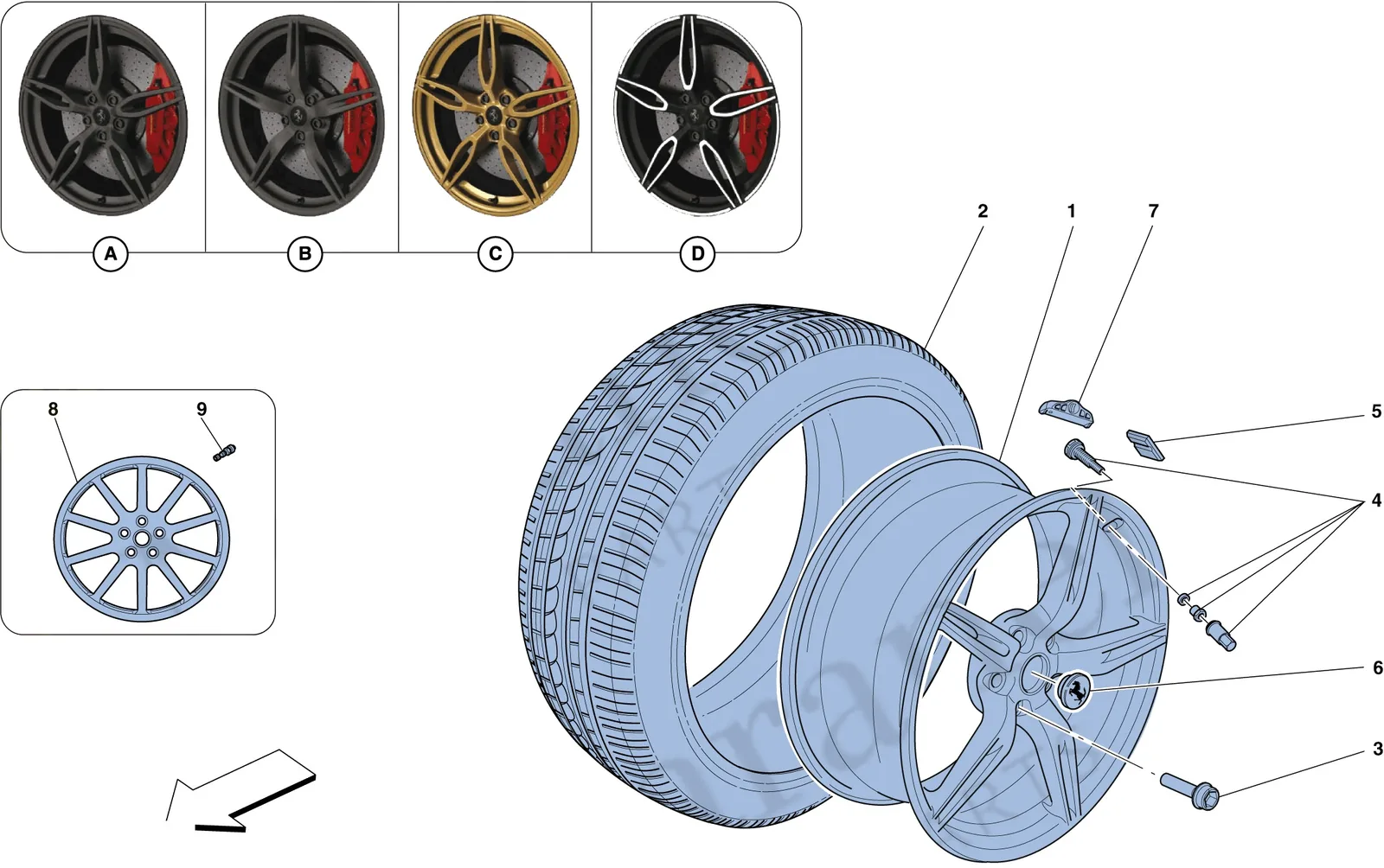 Ferrari 458 Speciale Aperta (Convertible) Wheels exploded diagram