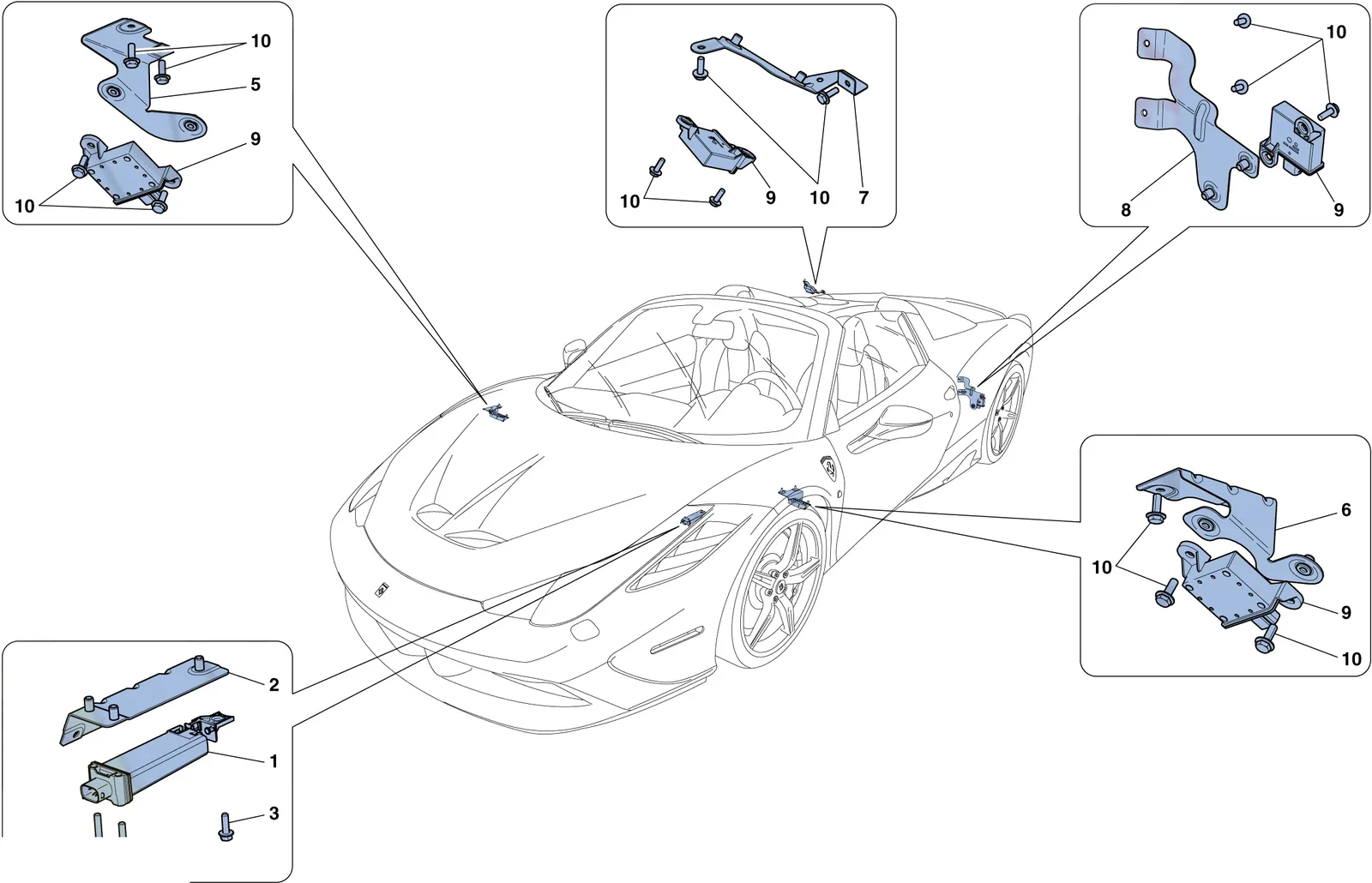 Ferrari 458 Speciale Aperta (Convertible) Tyre Pressure Monitoring System exploded diagram