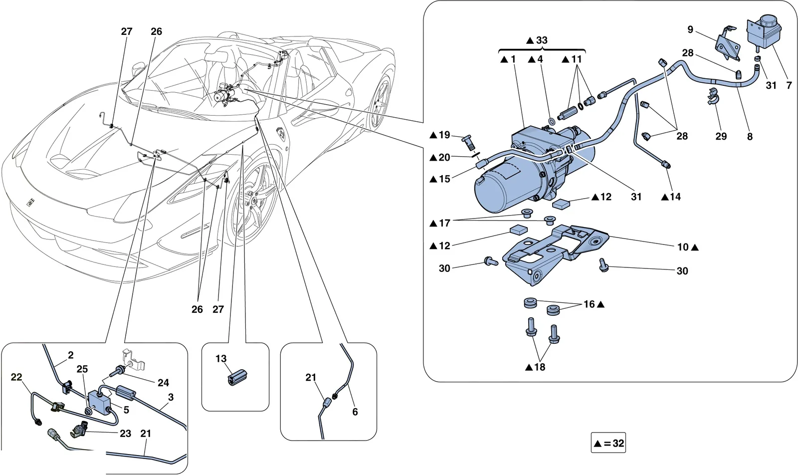 Ferrari 458 Speciale Aperta (Convertible) Vehicle Lift System exploded diagram