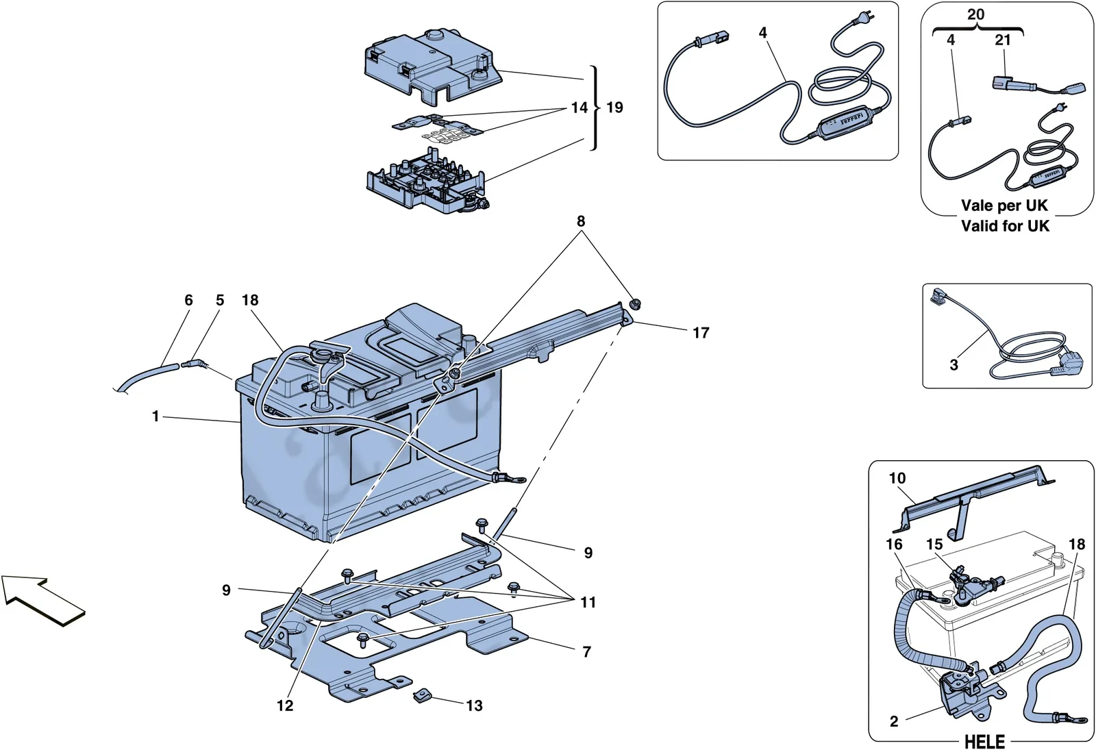 Ferrari 458 Speciale Aperta (Convertible) Battery exploded diagram