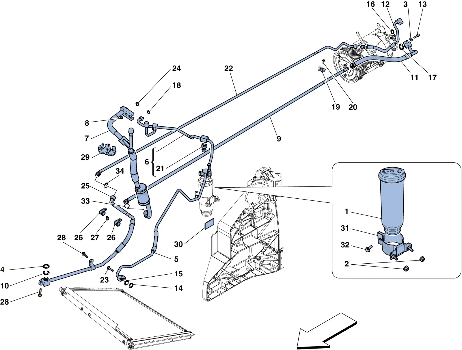 Ferrari 458 Speciale Aperta (Convertible) Ac System - Freon exploded diagram