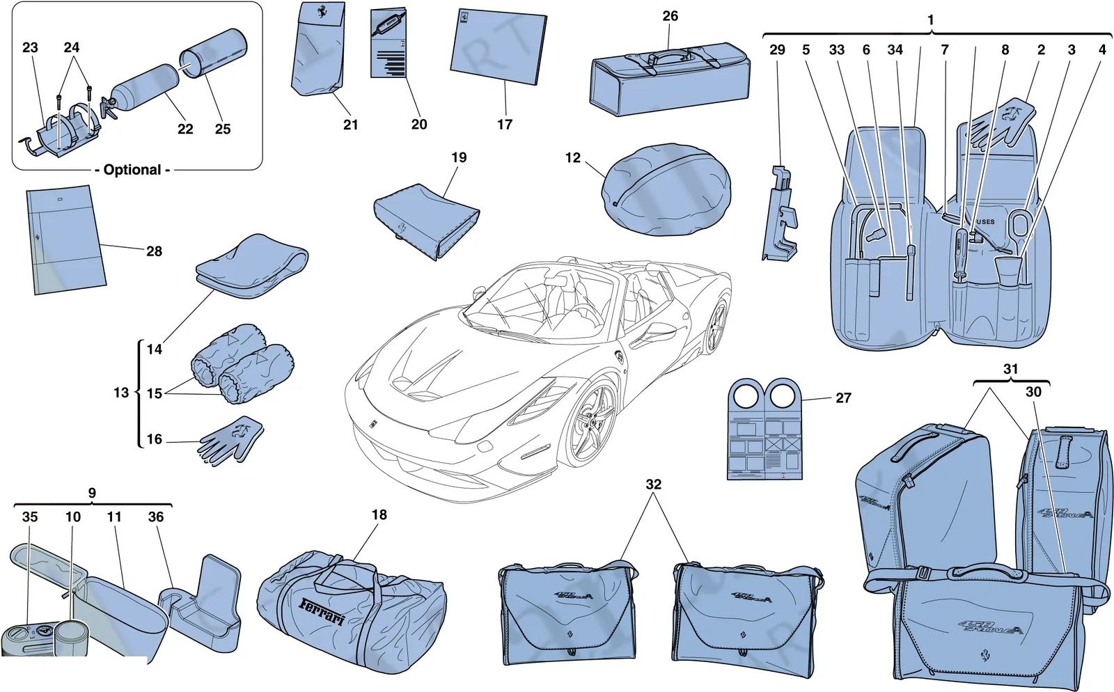 Ferrari 458 Speciale Aperta (Convertible) Tools And Accessories Provided With Vehicle exploded diagram