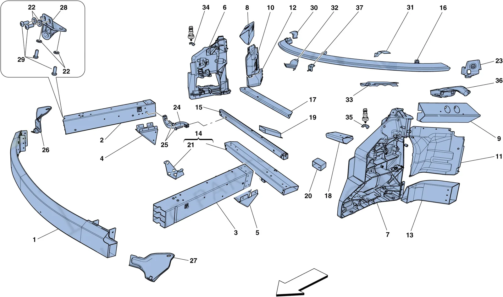 Ferrari 458 Speciale Aperta (Convertible) Chassis - Structure, Front Elements And Panels exploded diagram