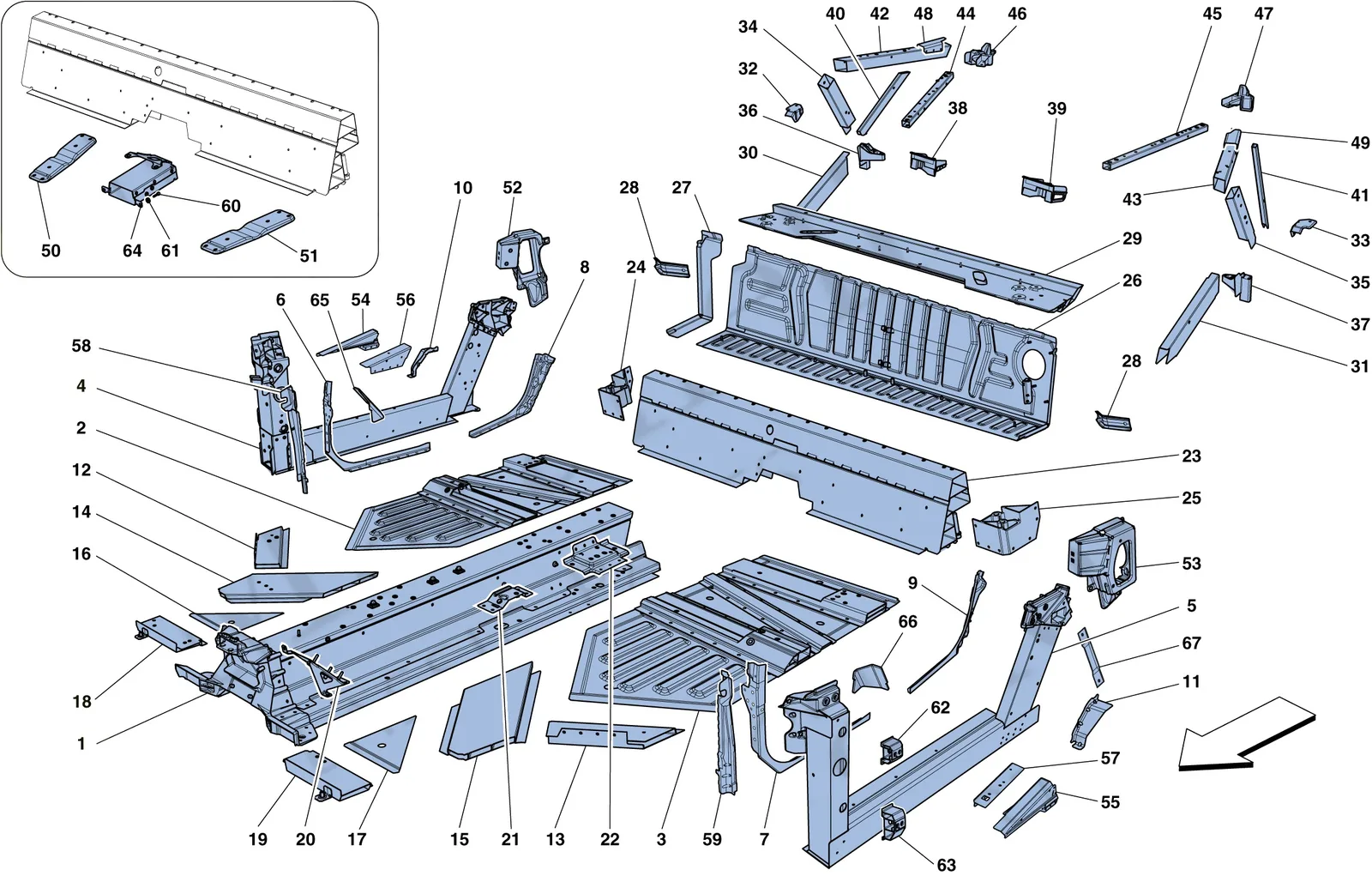 Ferrari 458 Speciale Aperta (Convertible) Central Elements And Panels exploded diagram