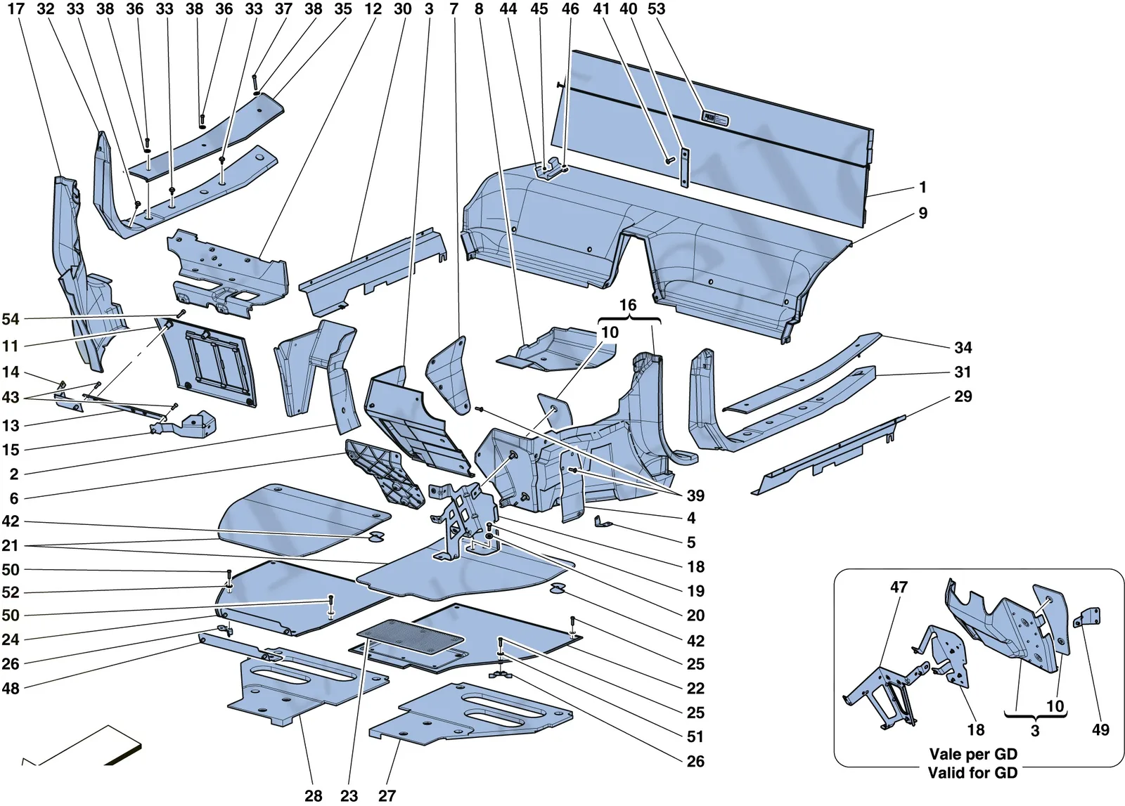 Ferrari 458 Speciale Aperta (Convertible) Passenger Compartment Mats exploded diagram