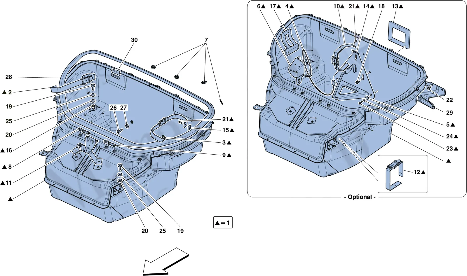 Ferrari 458 Speciale Aperta (Convertible) Front Compartment Trim exploded diagram