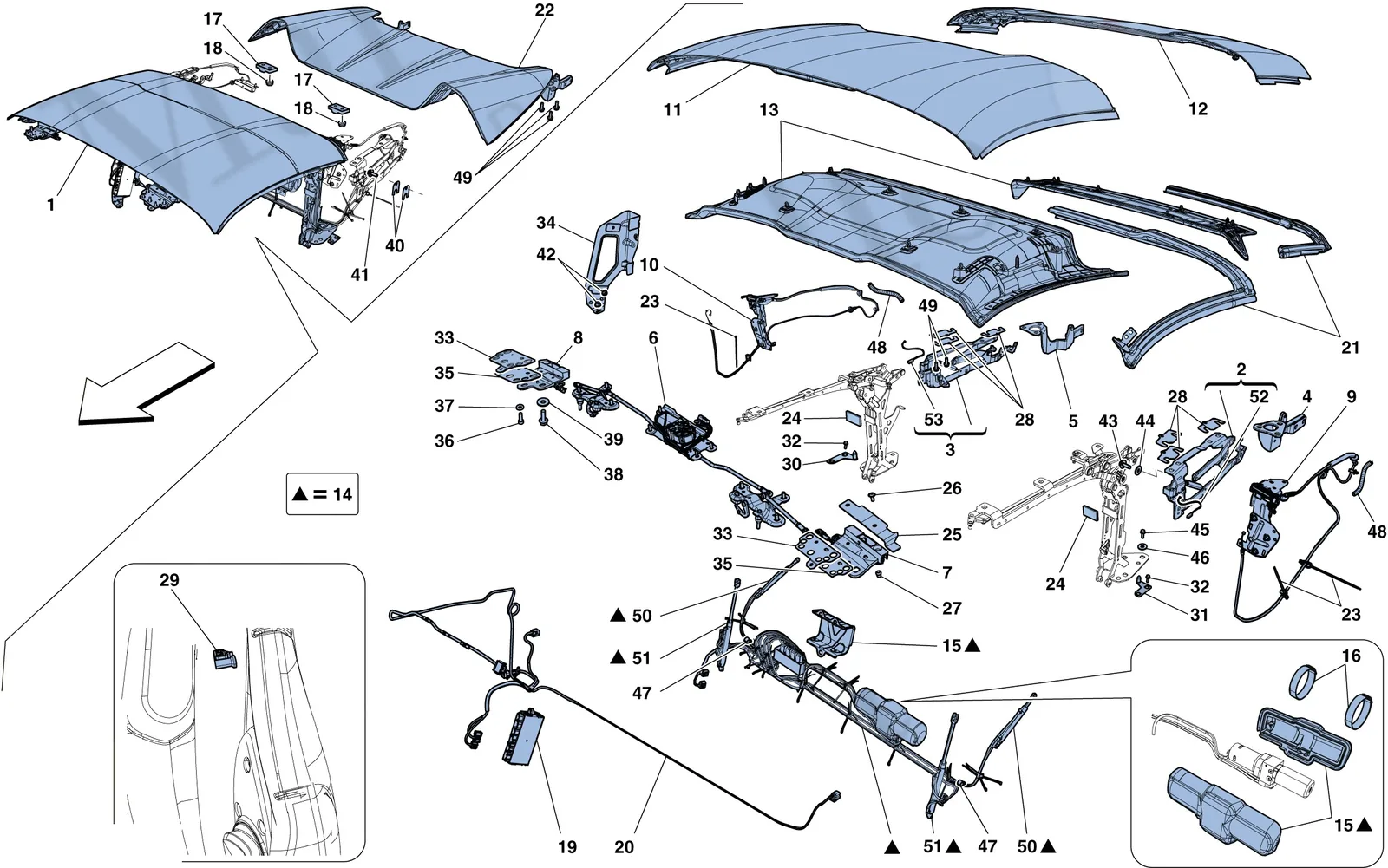 Ferrari 458 Speciale Aperta (Convertible) Roof exploded diagram