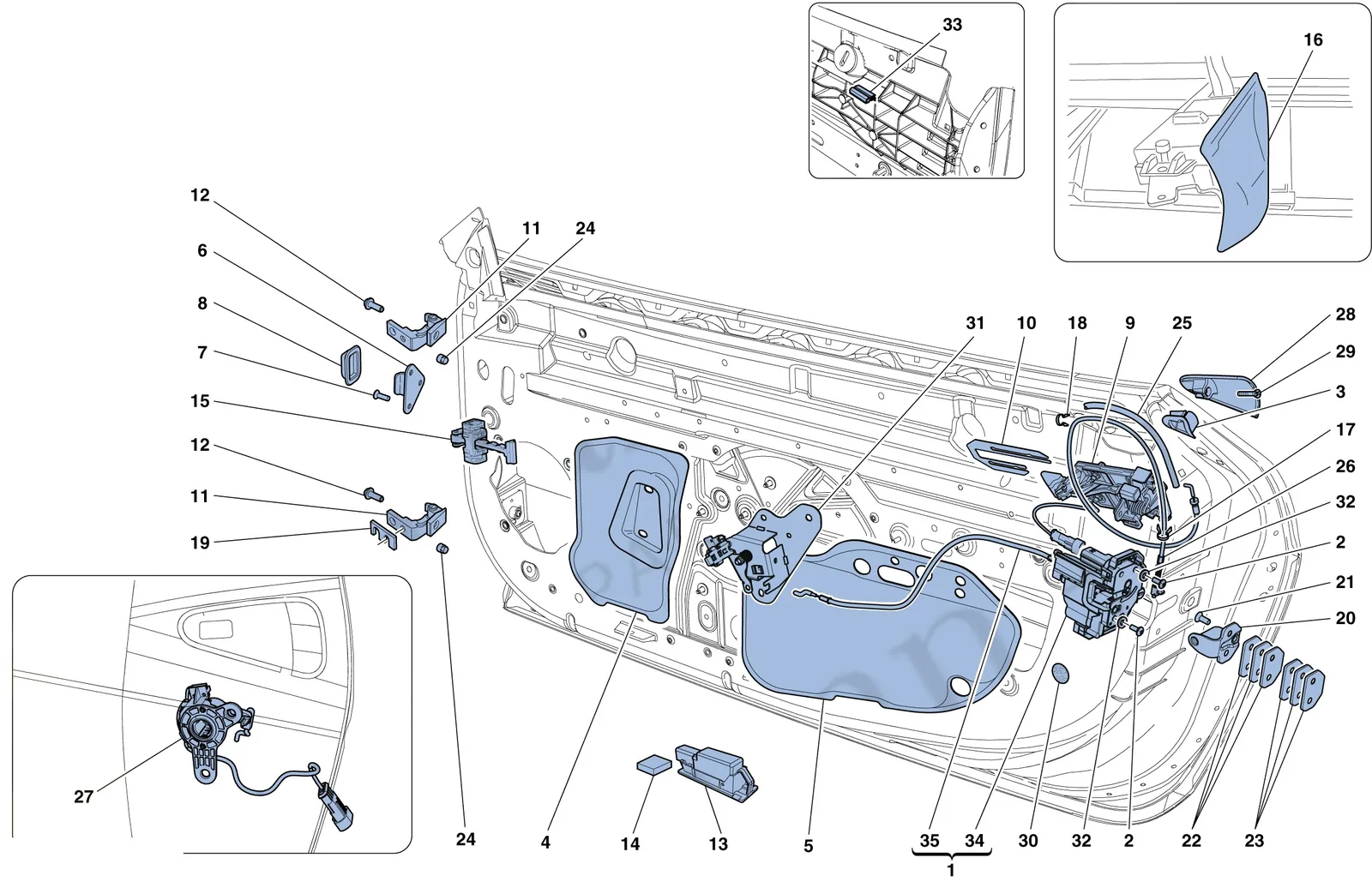 Ferrari 458 Speciale Aperta (Convertible) Doors - Opening Mechanisms And Hinges exploded diagram