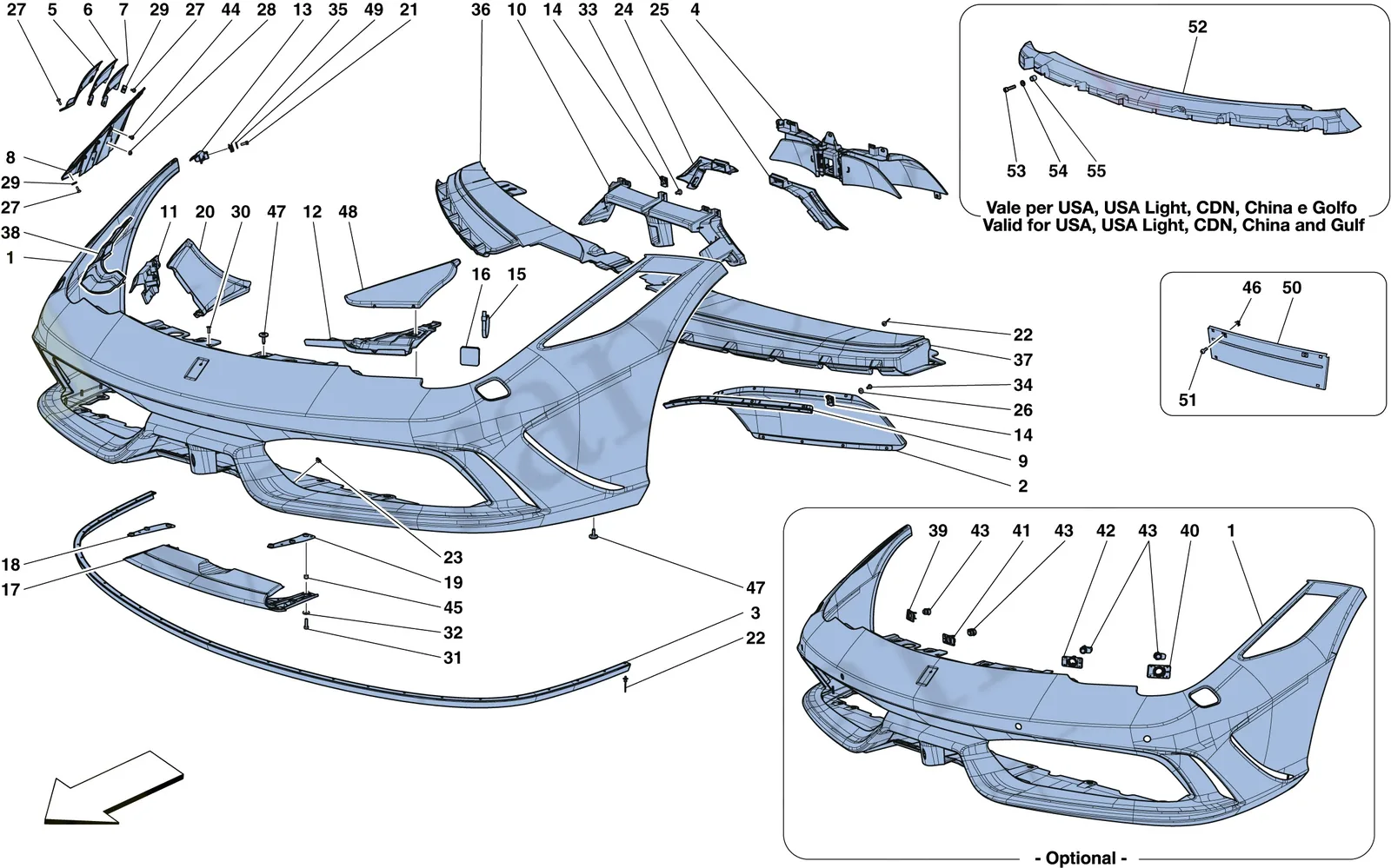 Ferrari 458 Speciale Aperta (Convertible) Front Bumper exploded diagram