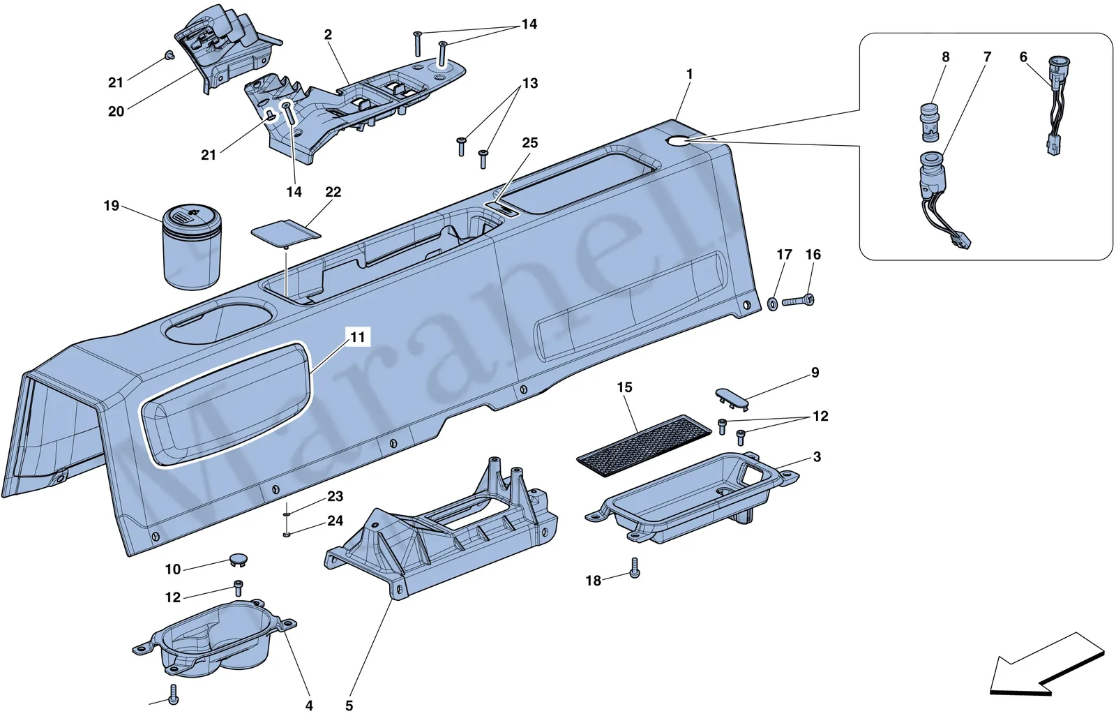 Ferrari 458 Speciale Aperta (Convertible) Tunnel - Substructure And Accessories exploded diagram